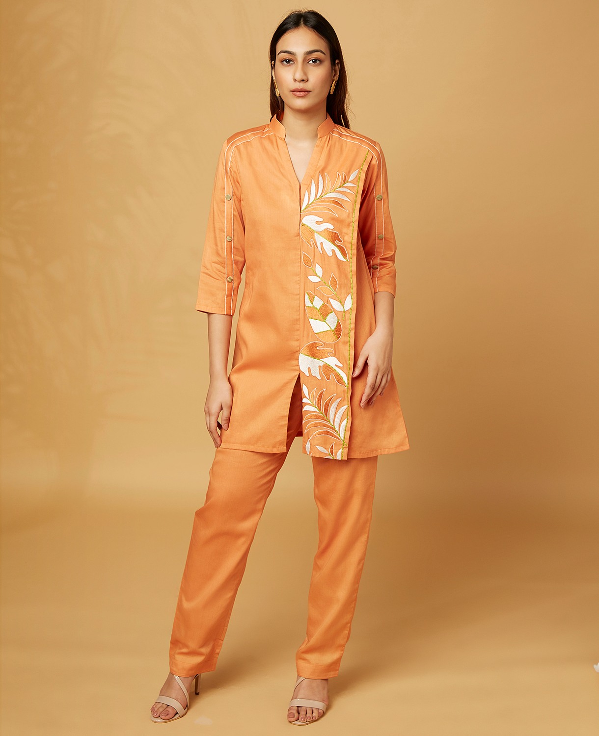 Embroidered panel orange co-ord set