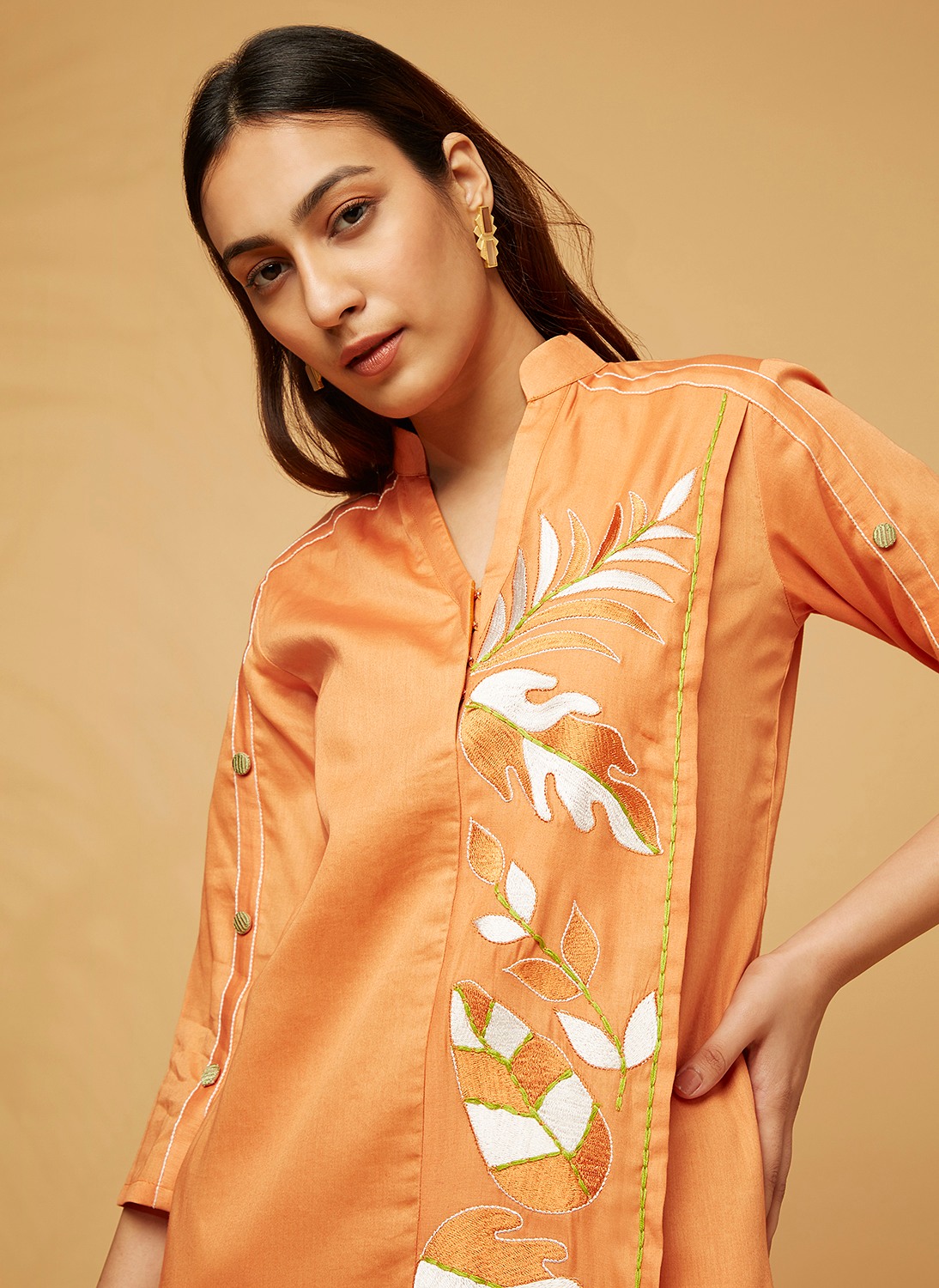 Embroidered panel orange co-ord set