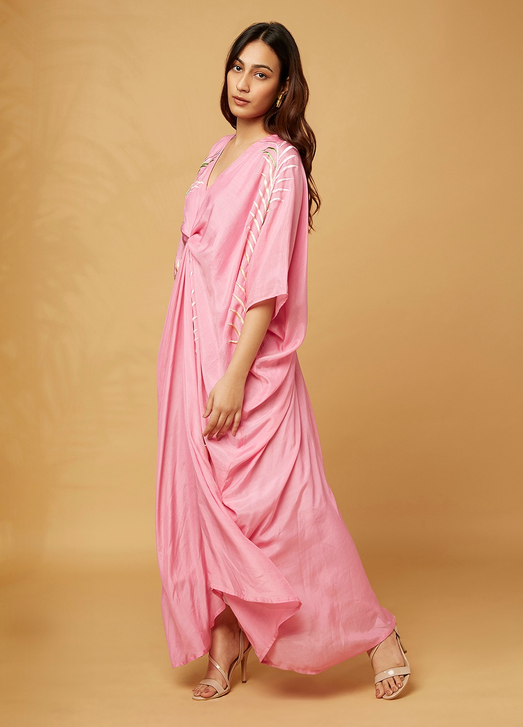 Cowl style kaftan long embroidered dress