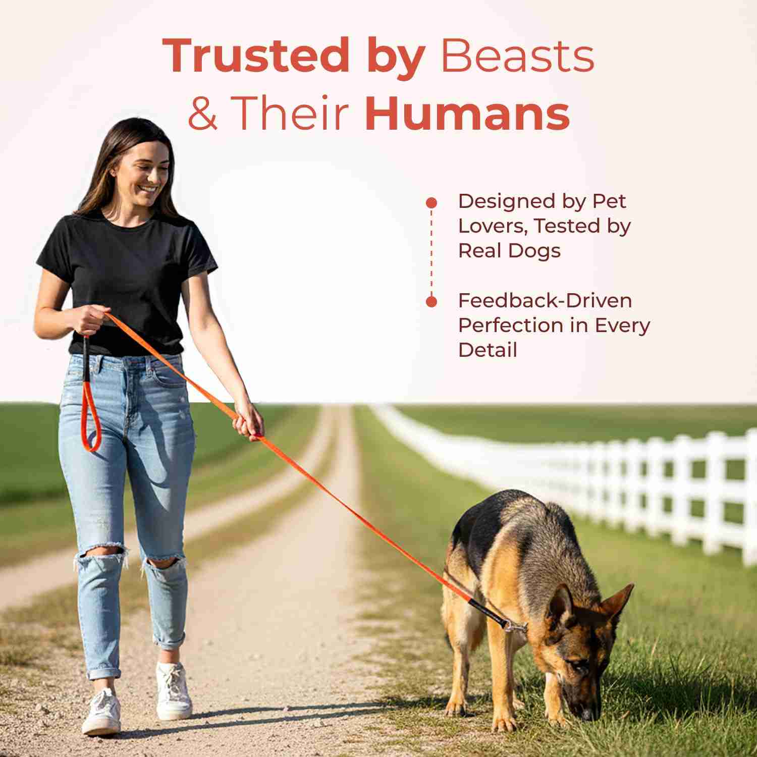 Human and the Beast The Super Leash with 6ft Length (Hunter Orange, Sliver Clip)
