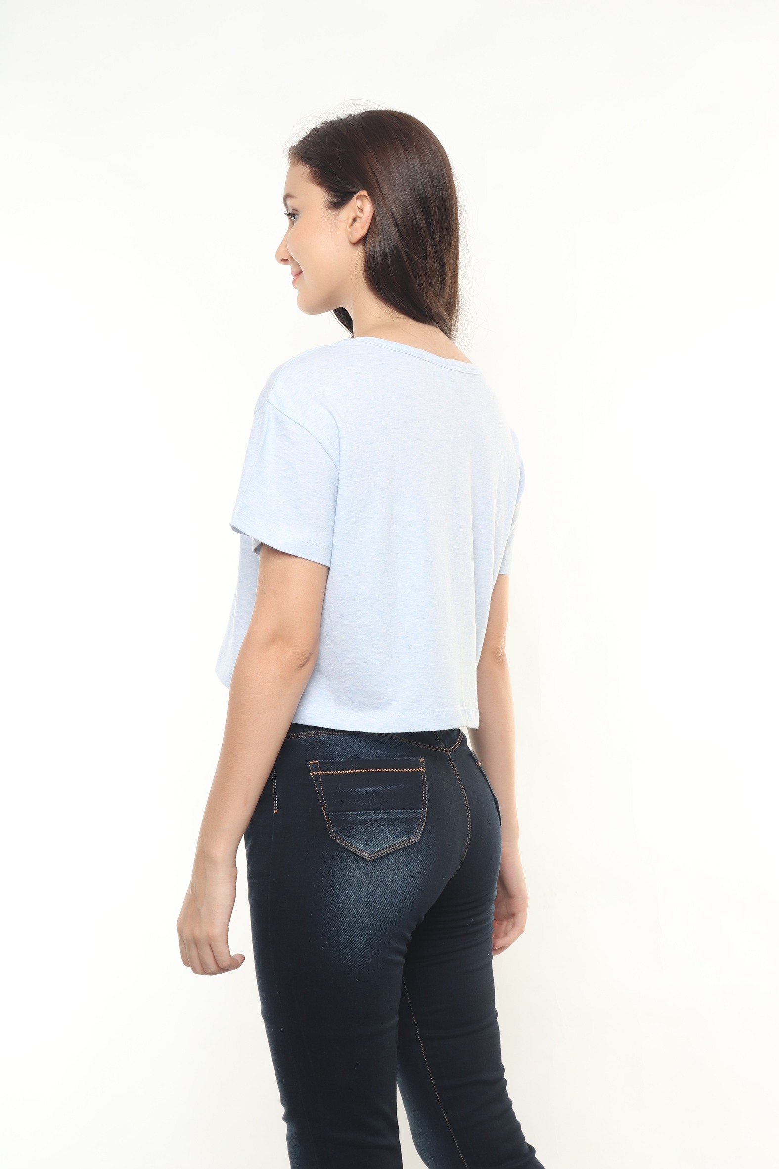 Blue Grey Melange Crop Top