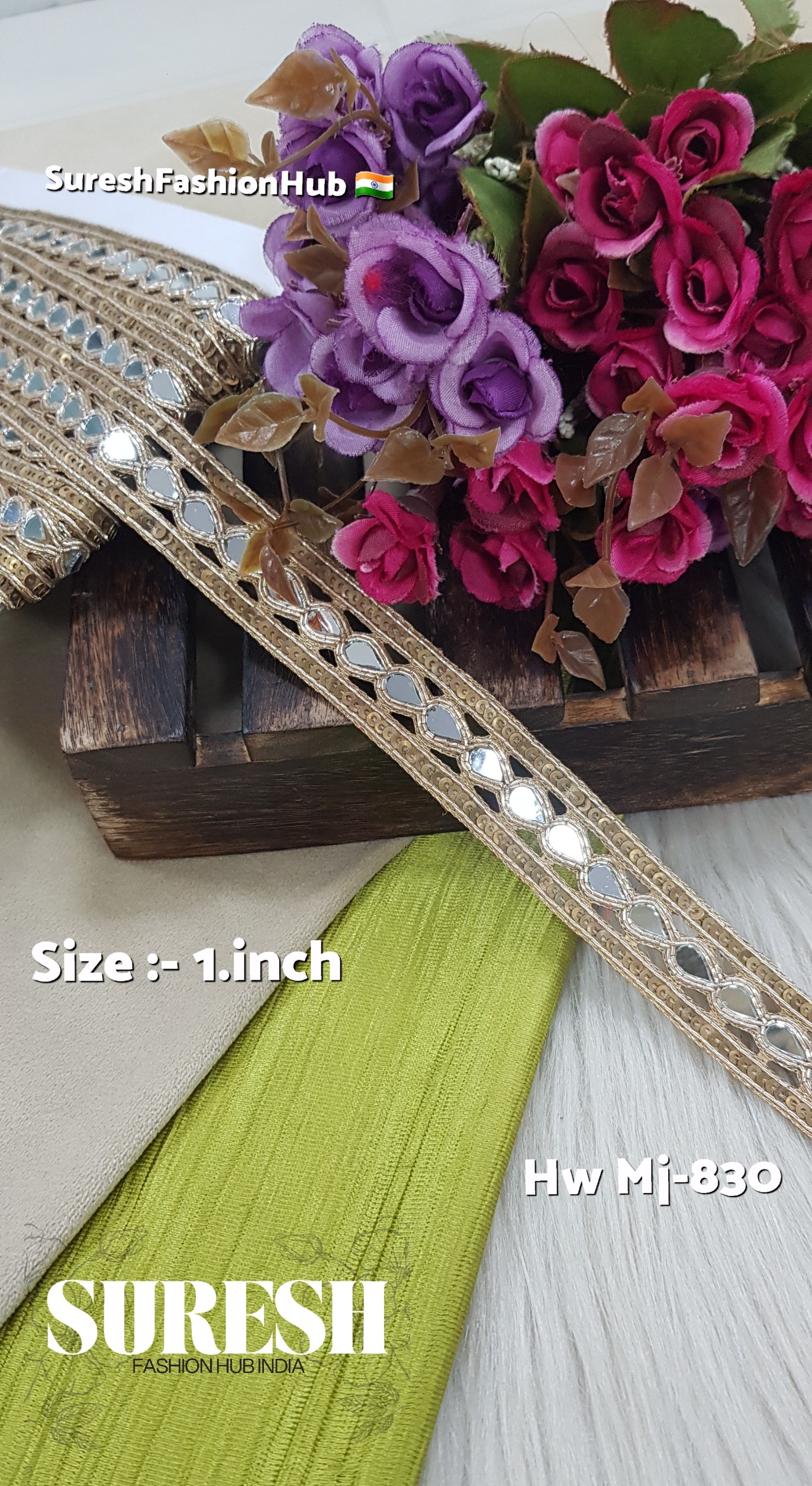 Pearl Matt Mirror Cutwork Handmade Border – Mj-830