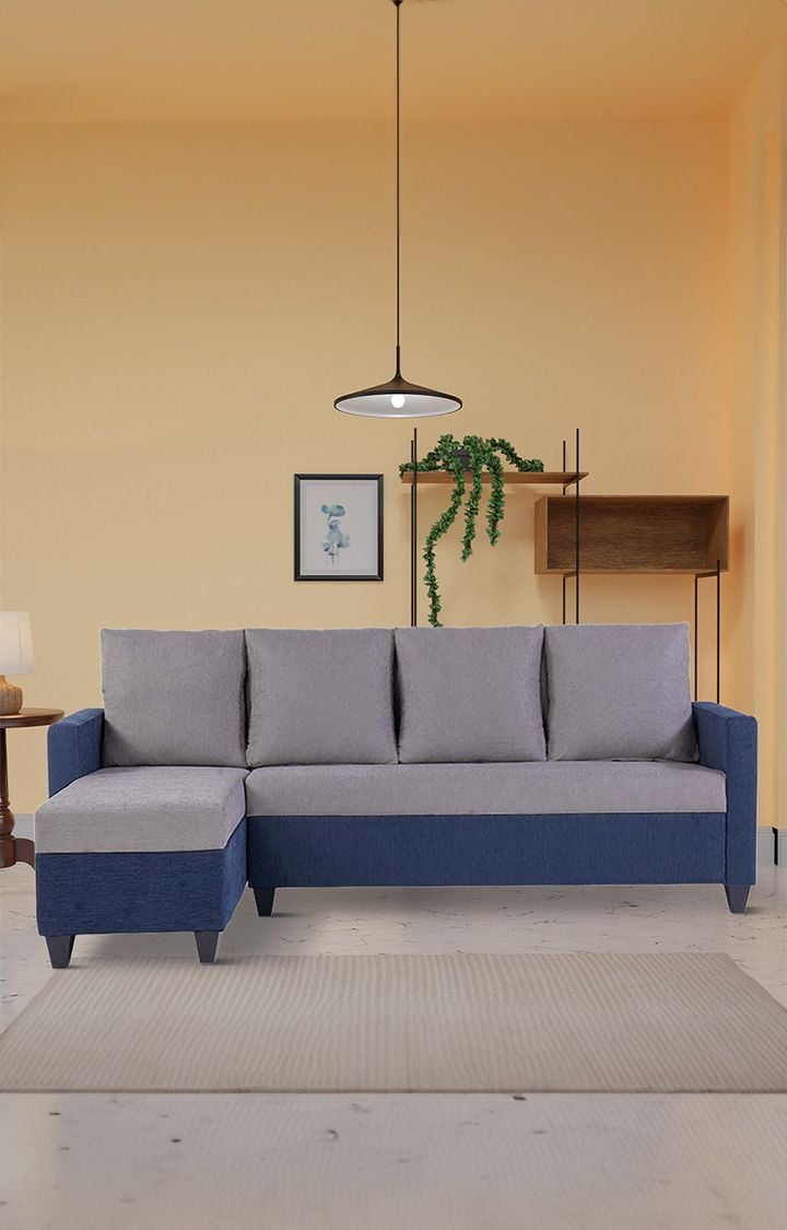neudot Saya RHS Sectional Sofa for Living Room |6 Person Sofa| Premium Fabric with Cushioned Armrest | 12 Months Warranty| Solid Wood Frame| 6 Seater in Saya Duo Blue Color DIY(Do-It-Yourself)