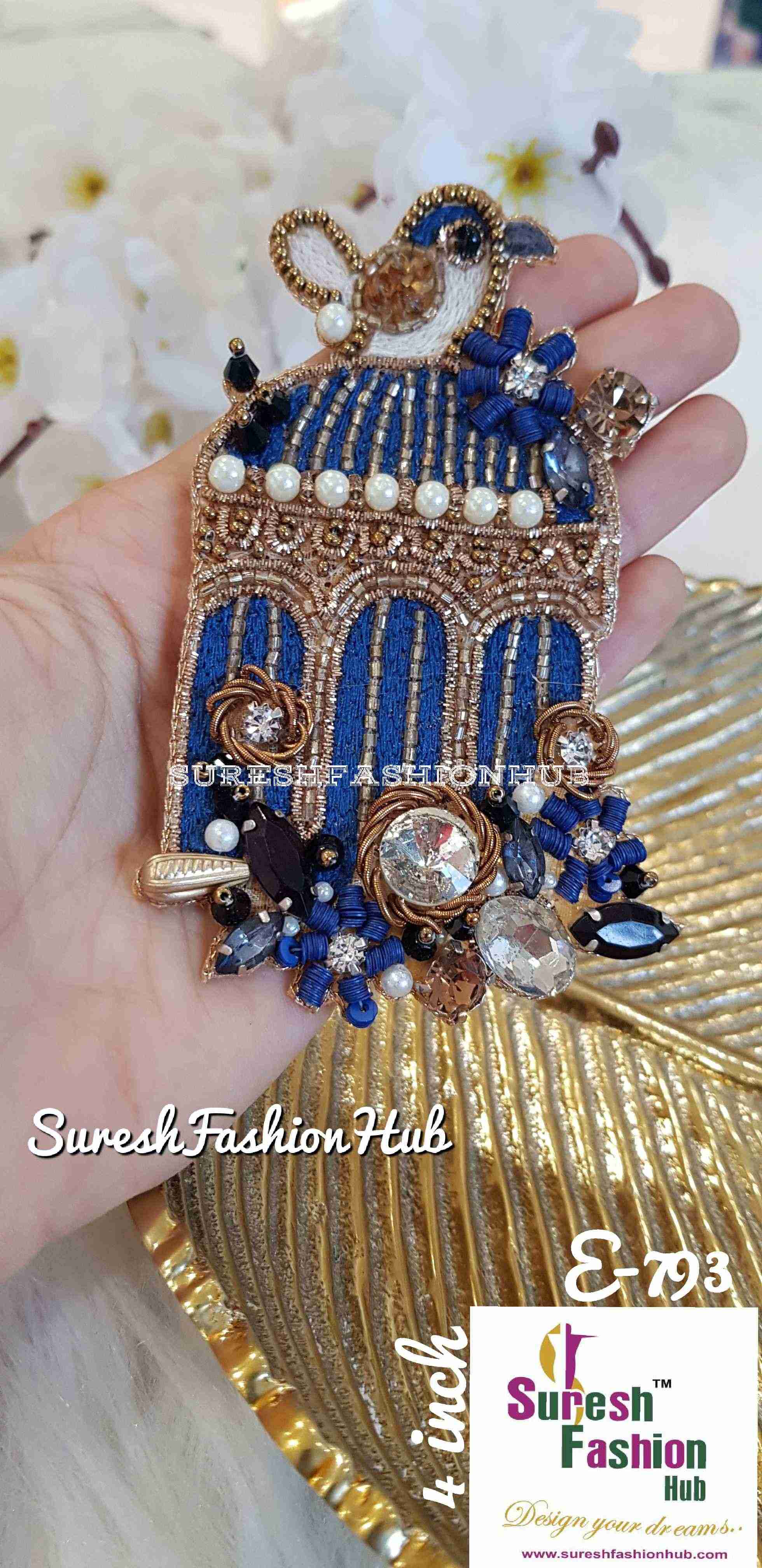 Heavily Embellished Bird Cage Royal Blue Color Designer Patch