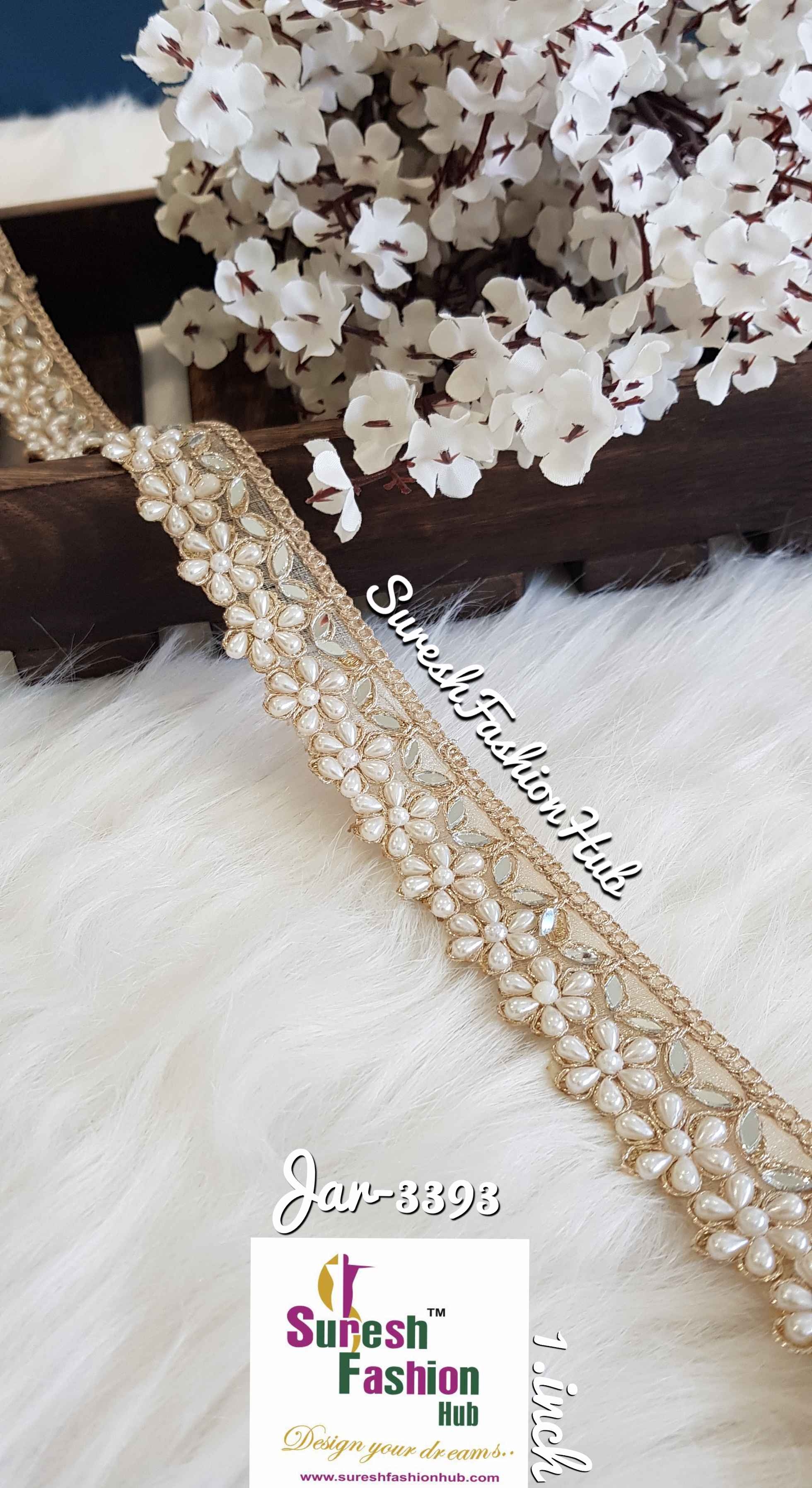 Floral Pearls Beaded Gold Trim