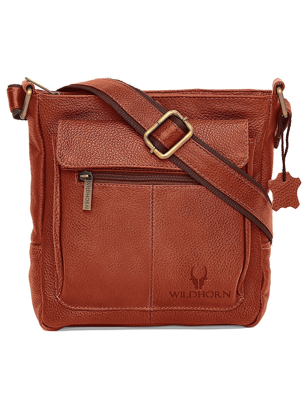 WildHorn | WildHorn Tan Classic Leather Adjustable Strap Sling Bag for Men  0