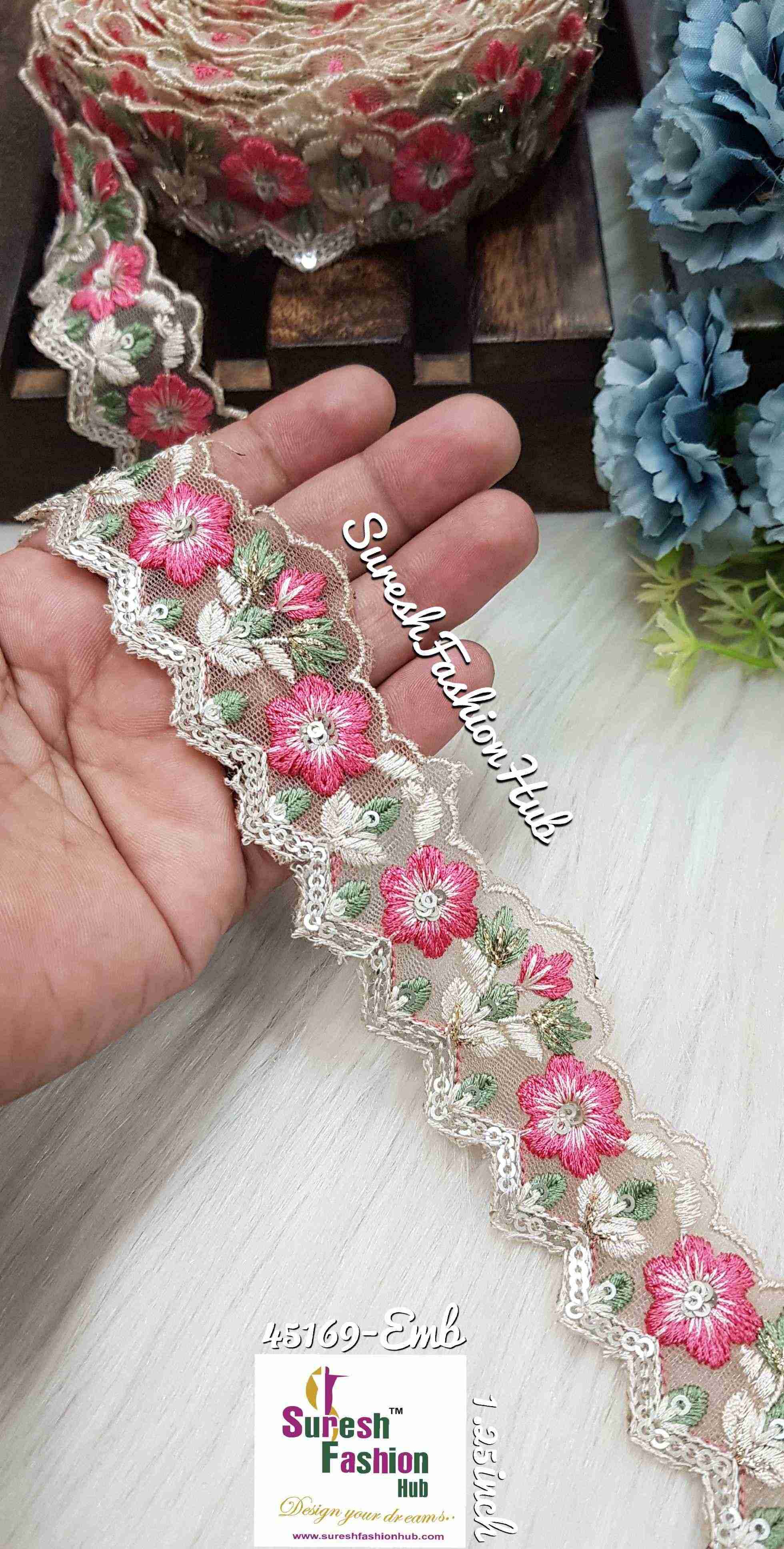 Pink flowers with Sequin Sprinkle Cutwork Laces