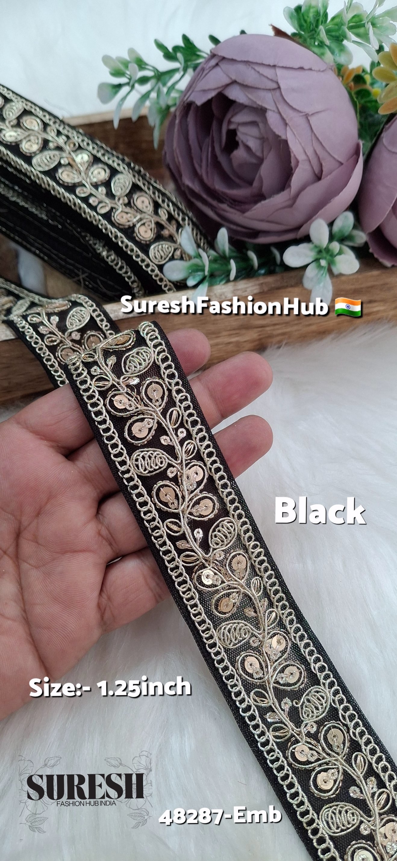 Black Pearl Dori Zari Embroidery Border Lace