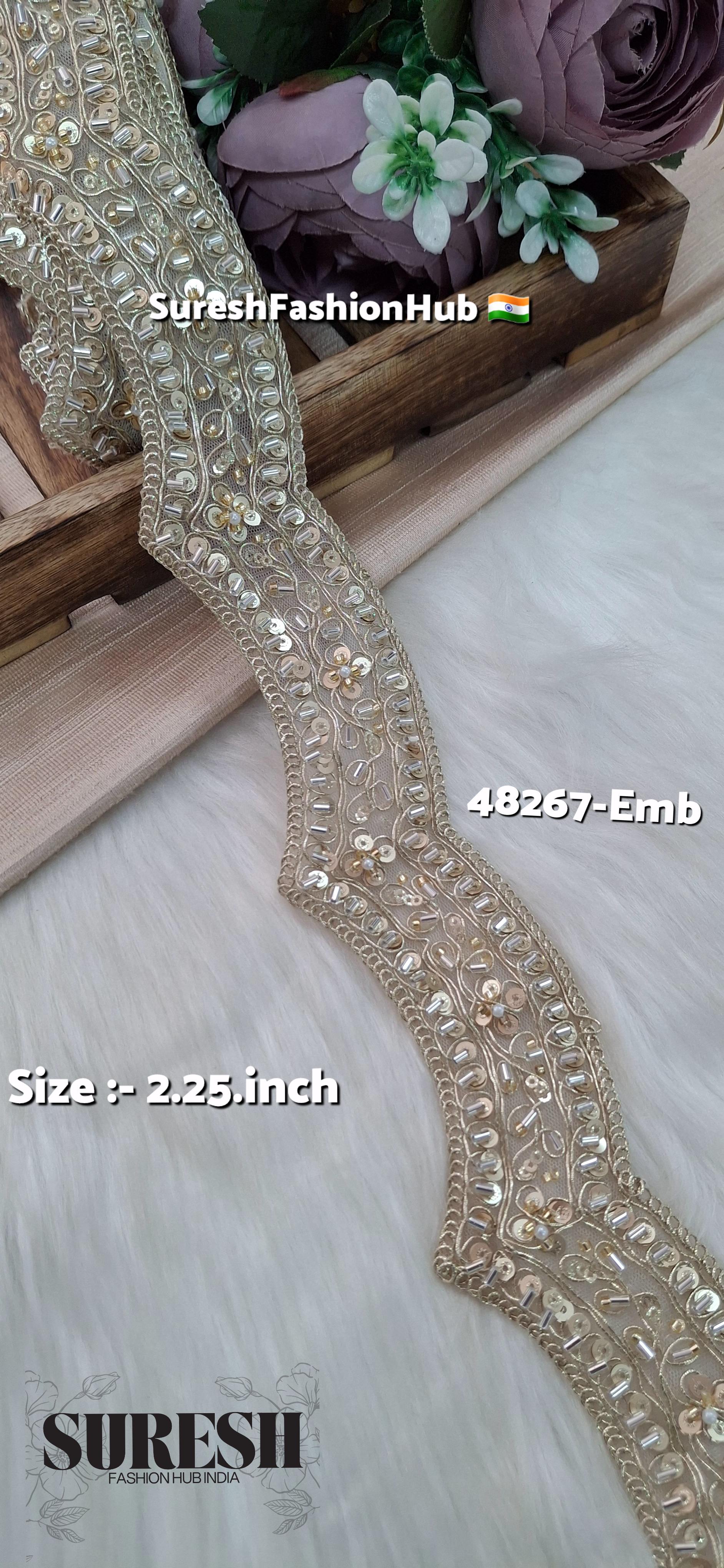 Light Beige Scallop Pearl Embroidery Lace