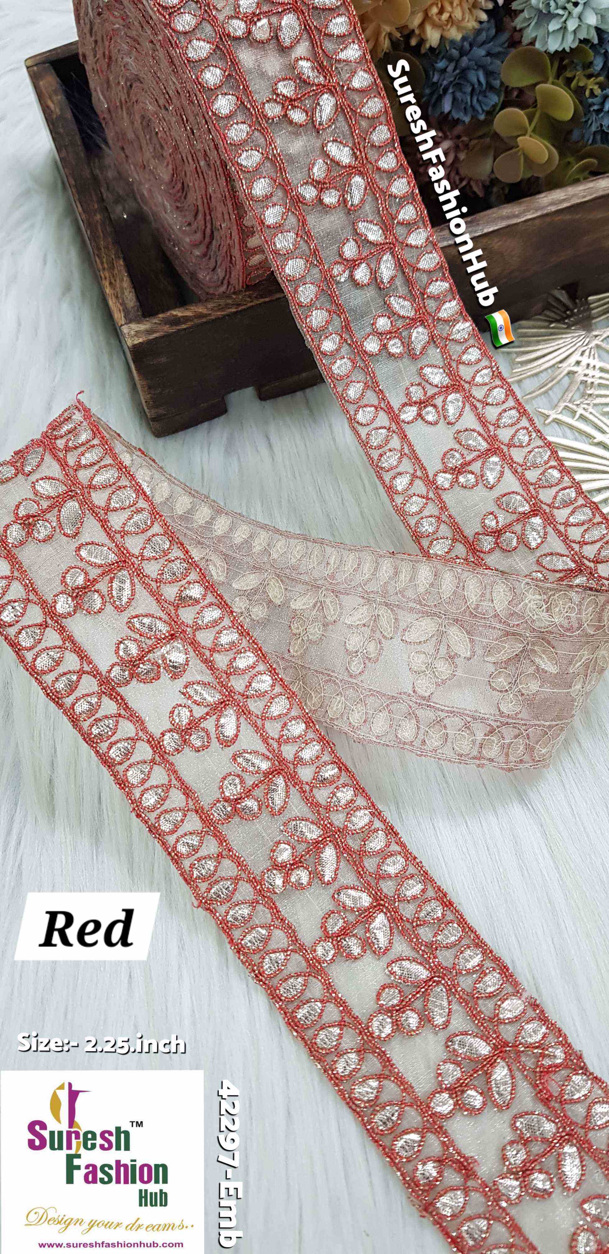 Cute Petal Laser Gota Lace Red