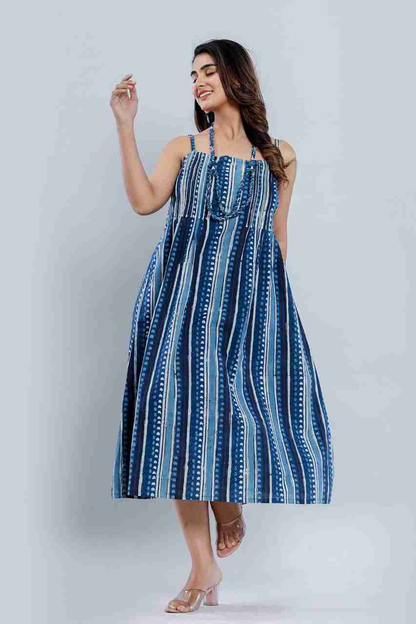 Naksh Blue Indigo Singlet Dress With Beaded Neck-piece testing