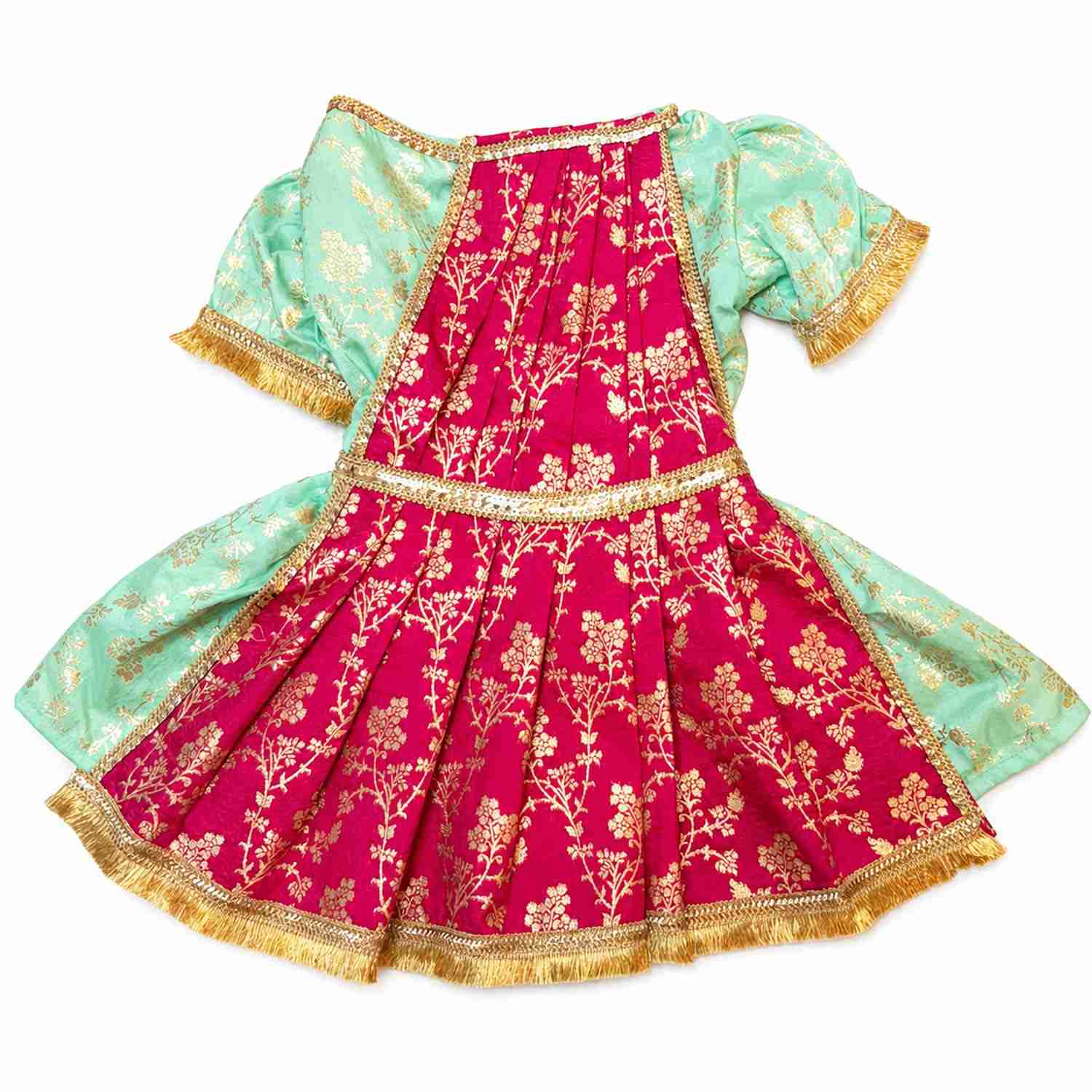 PawsIndia Traditional Heavy Brocade Zari Saree for Dogs - Ice Blue & Pink