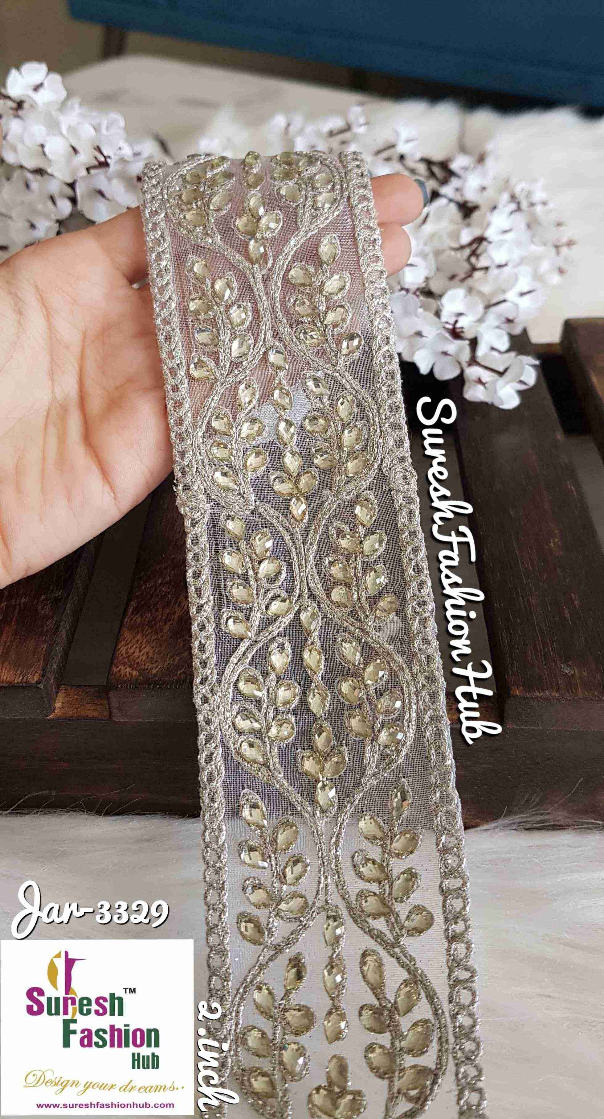 Designer Silver Embellished Trim