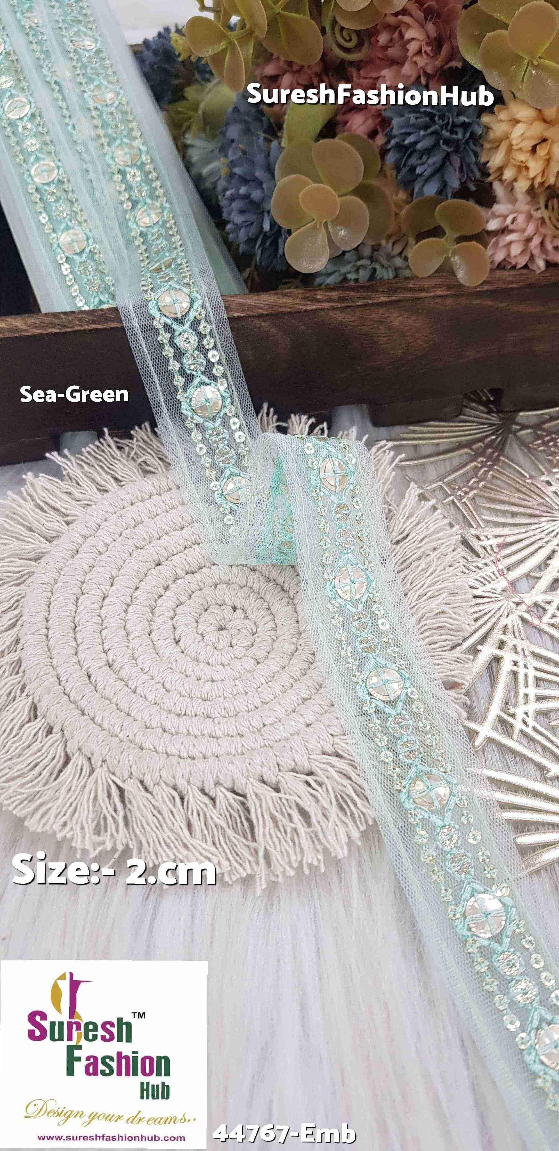 Sea Green Net Embroidered Lace
