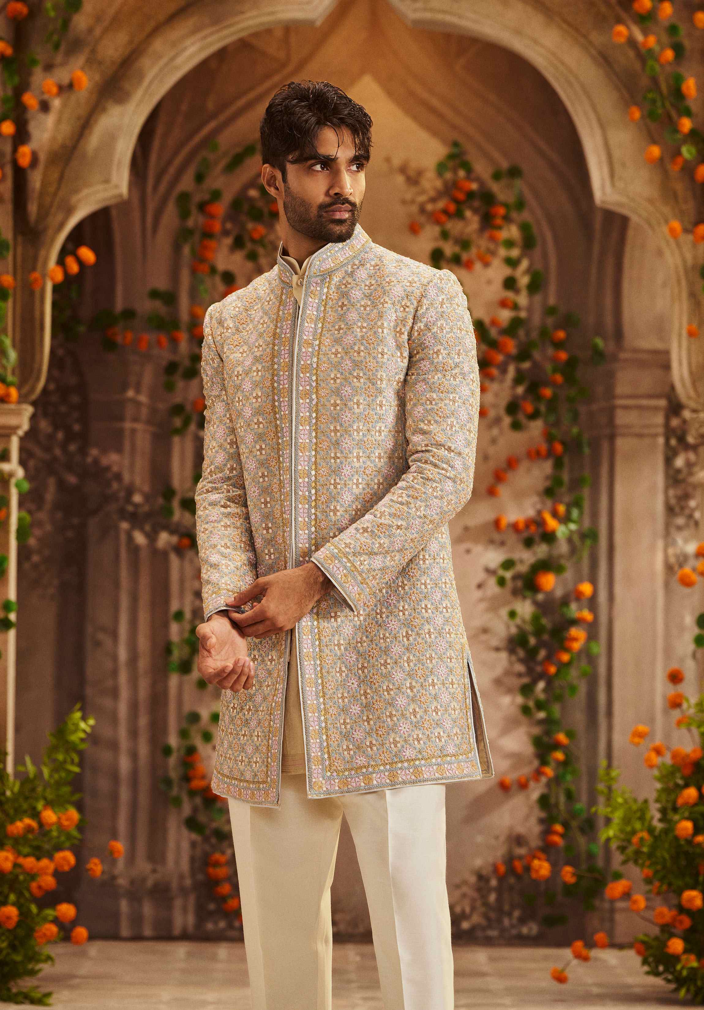 Light Beige Chanderi Sherwani