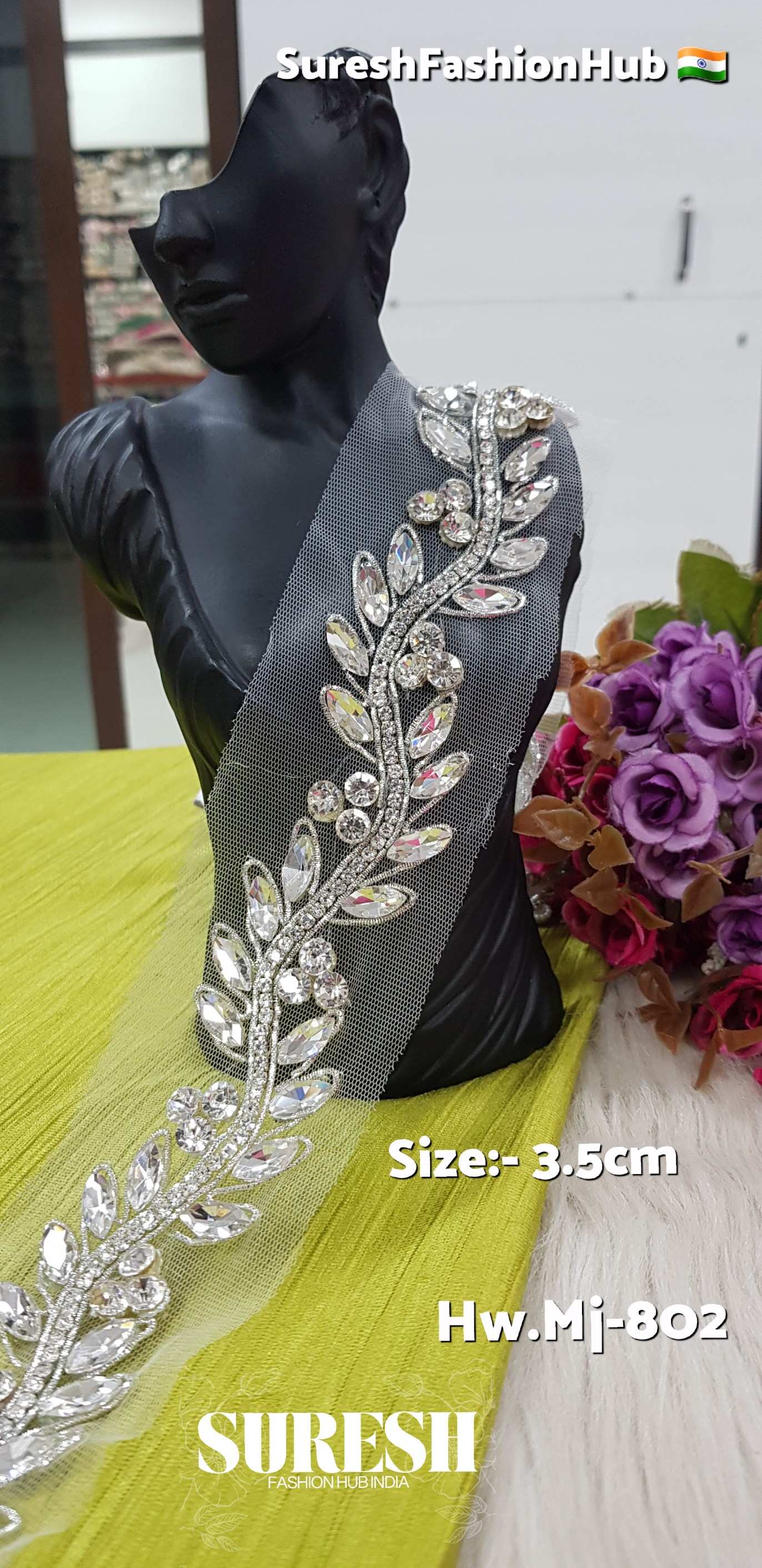 Silver Rhinestone & Cutdhana Handmade Lace – Design No. Mj-802