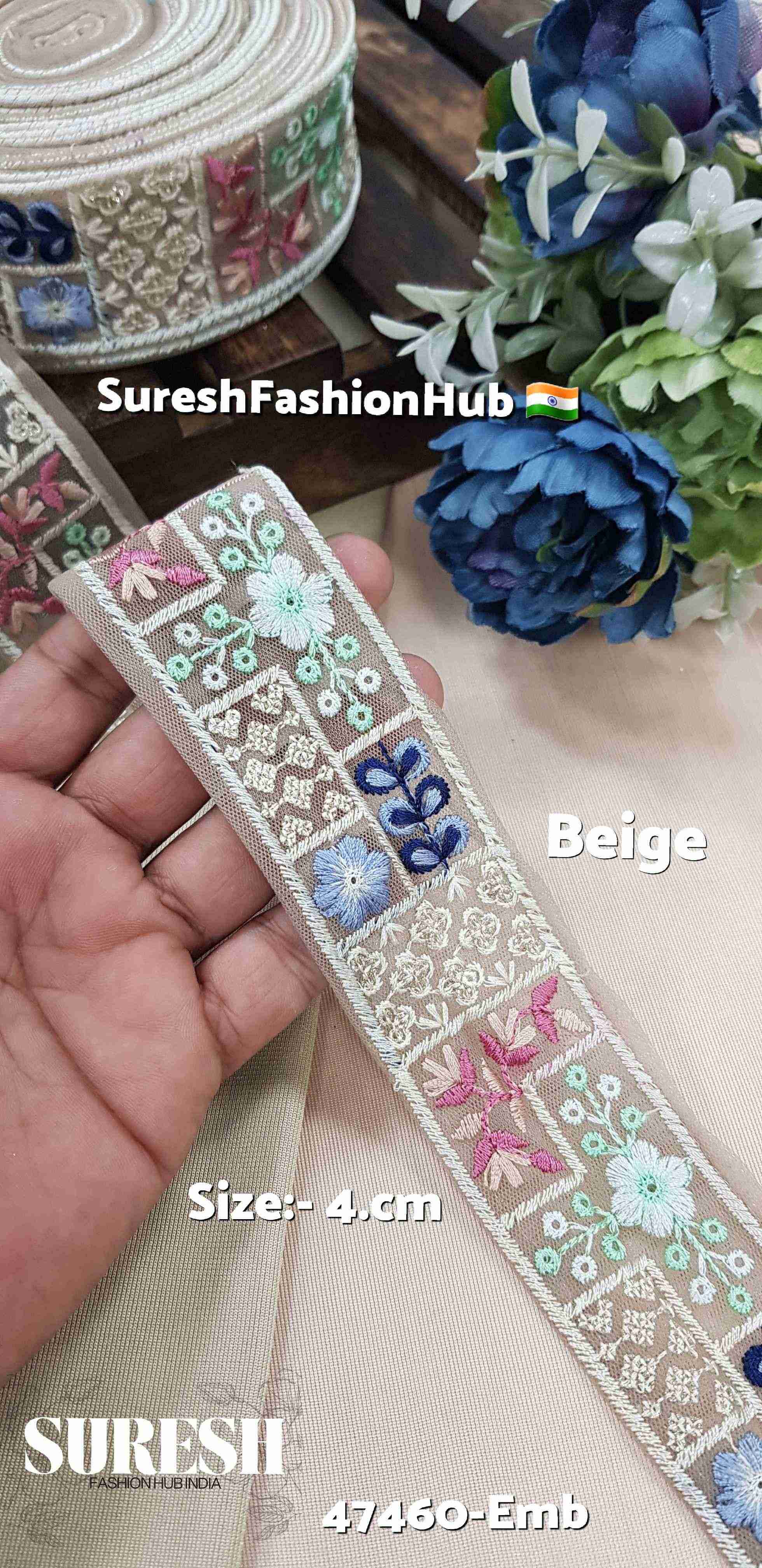Beige Embroidered Floral Net Lace