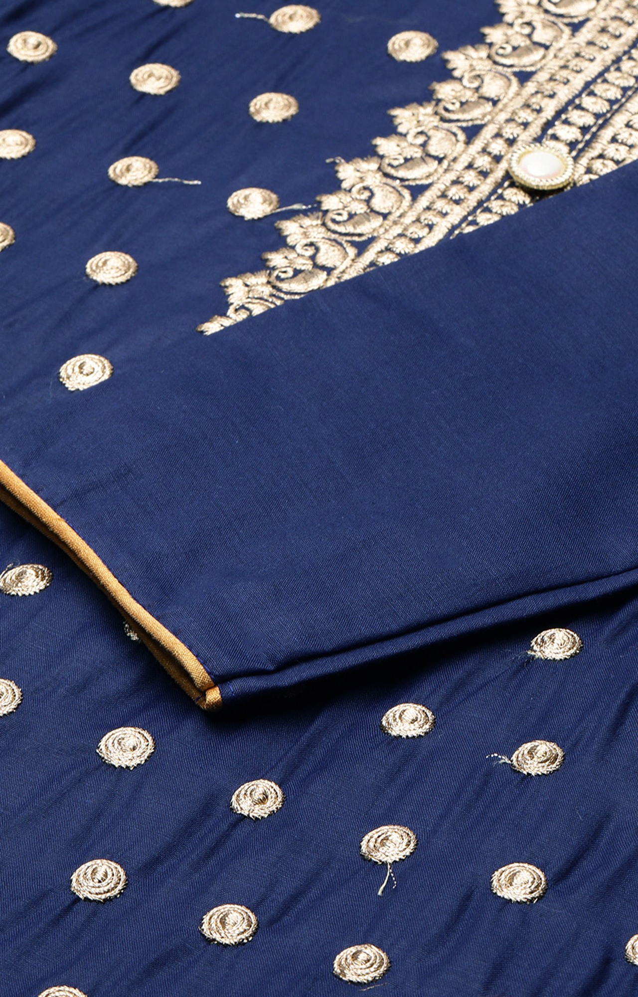 Shaily Women Navy Blue Color Cotton Embroidered With Tessels Unstitched Dress Material-VF_JALGALU_NBLU_DM