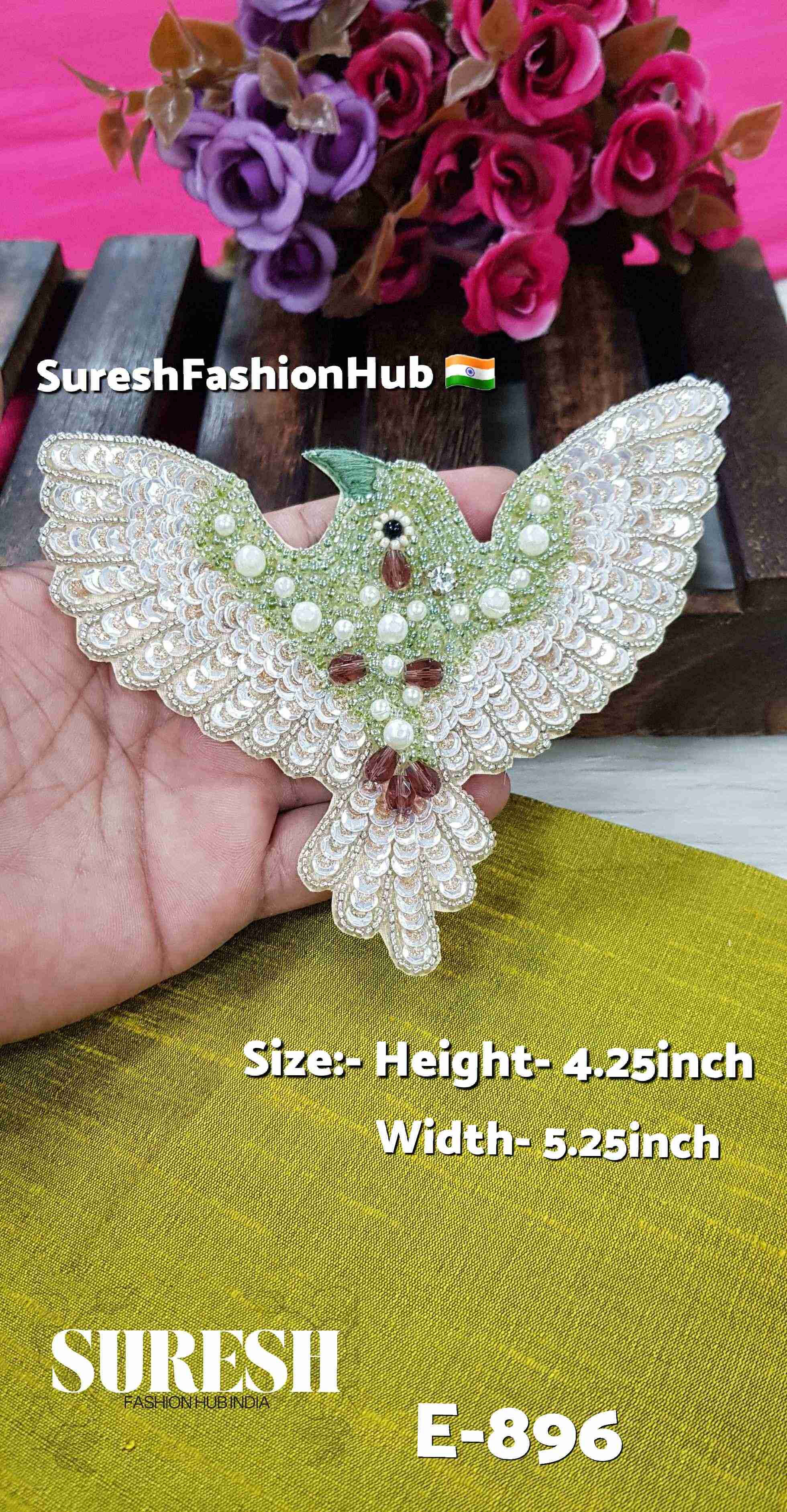 Olive Mist Bird Patch – Light Mehendi Green E-896(7)
