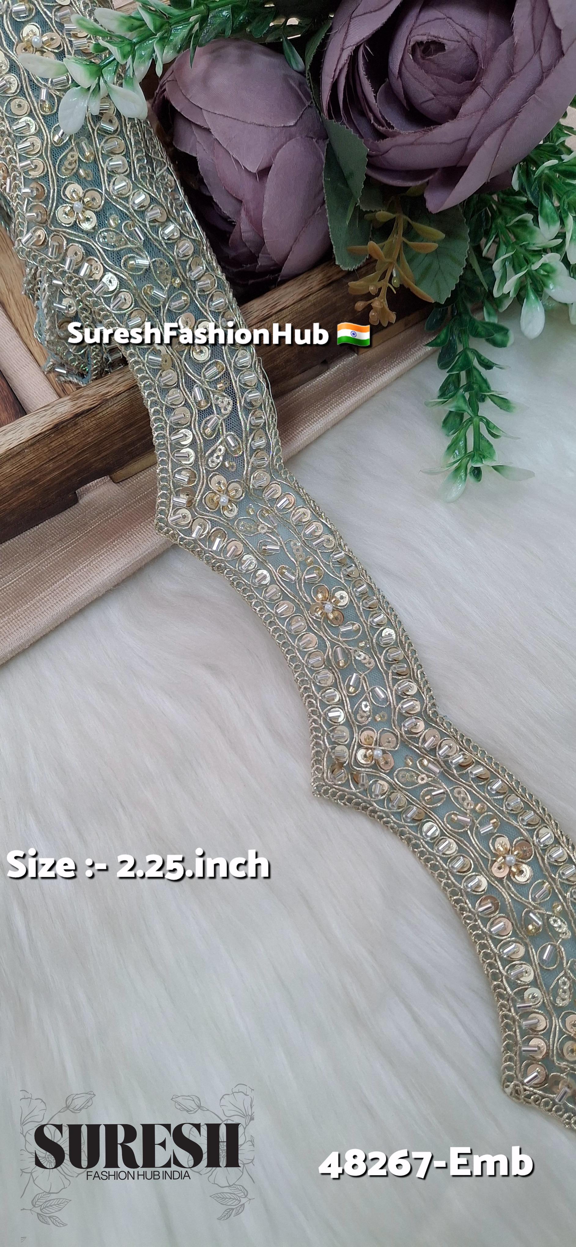 Light Aqua Scallop Pearl Embroidery Lace