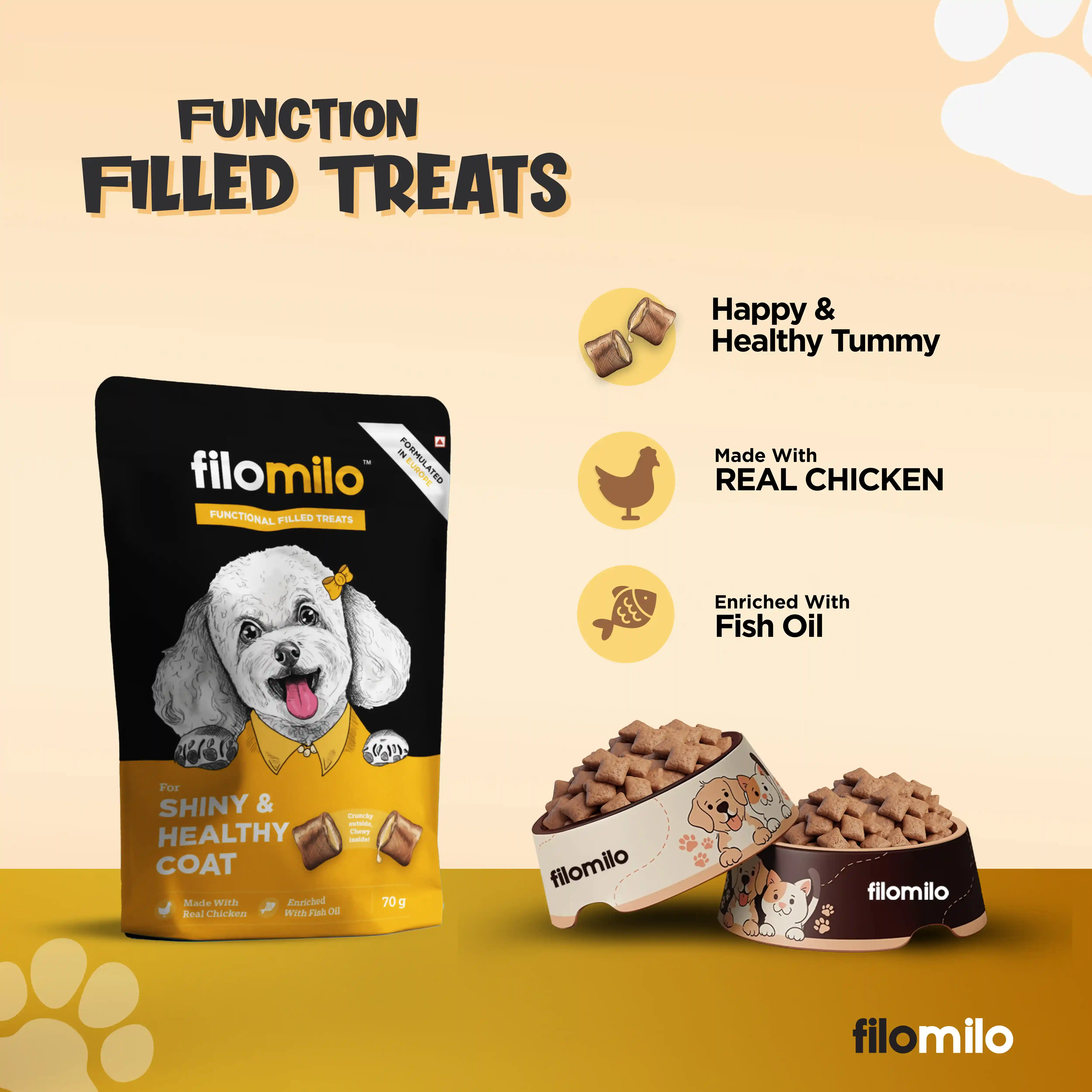 Filomilo Functional Filled Treats for Dogs Shiny & Healthy Coat, 70g