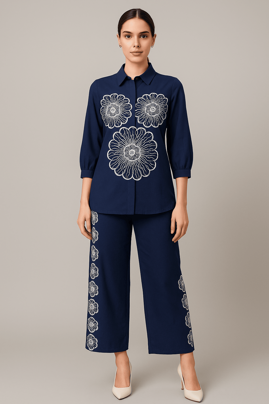 Women's Navy Blue   Embroidered co-ord With   Pant