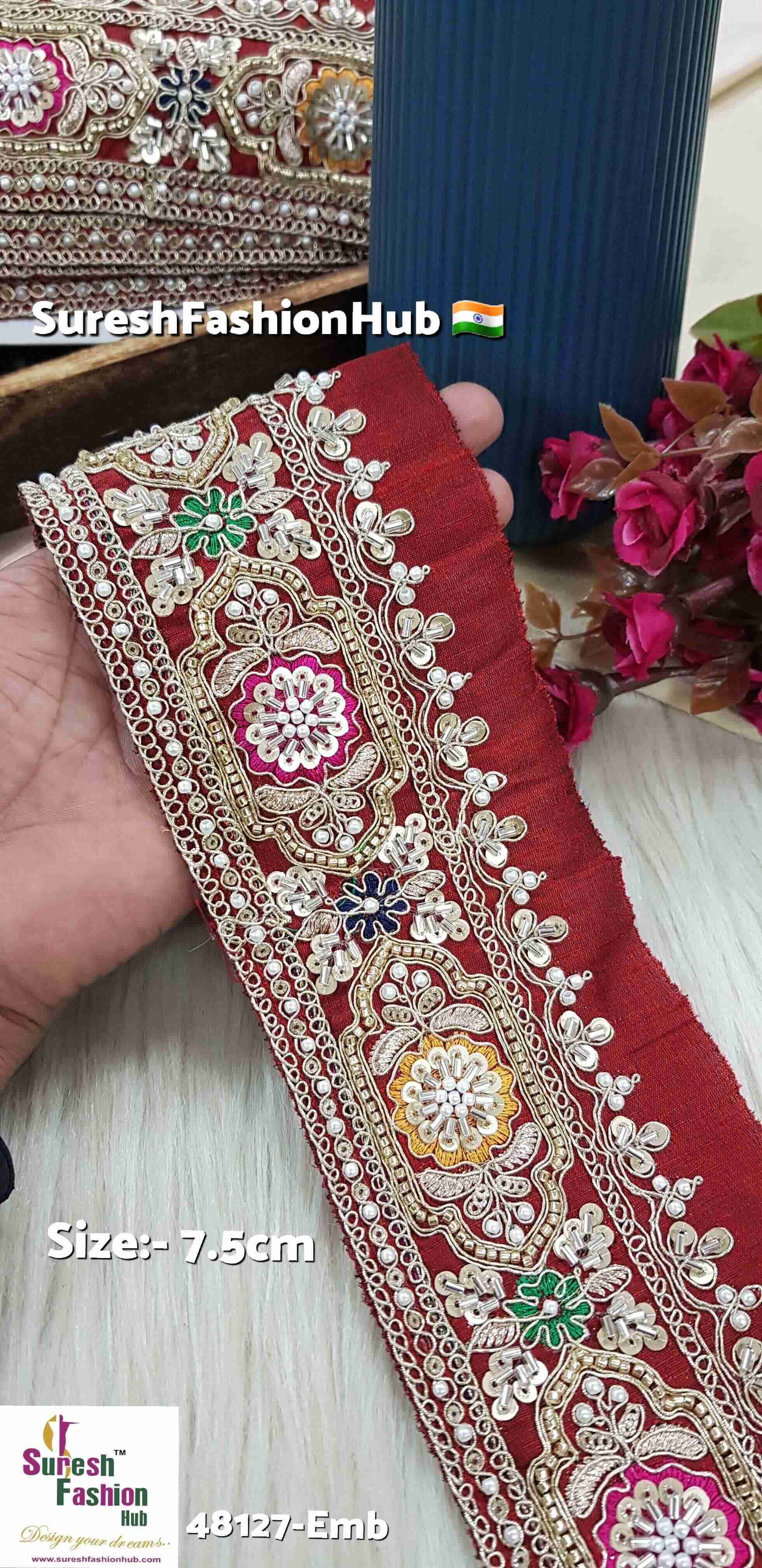 Regal Floral Maroon Embroidery Lace