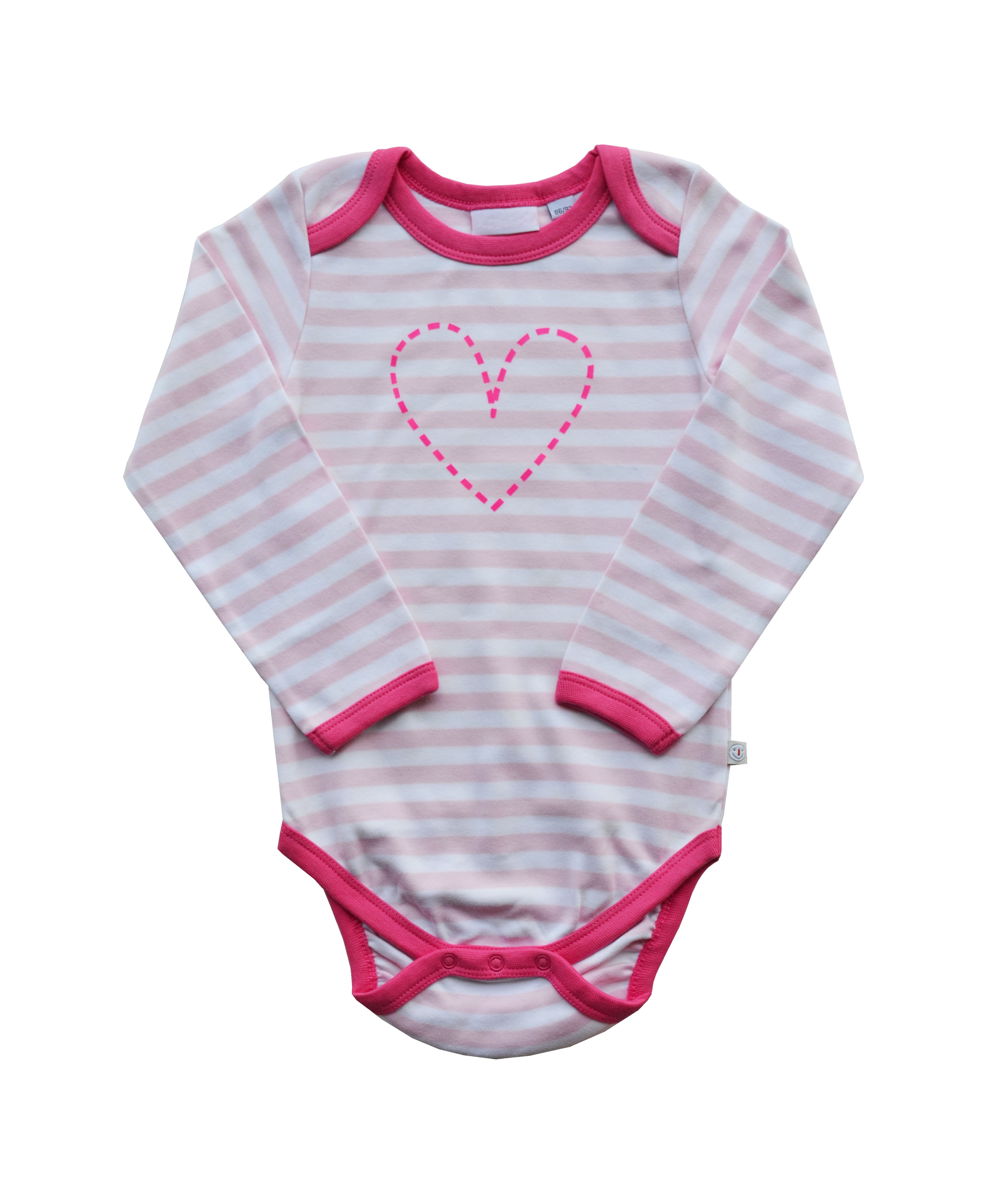 Babeez | Pink Stripe with Heart Print Long Sleeve Bodysuit (100% Cotton Interlock) undefined