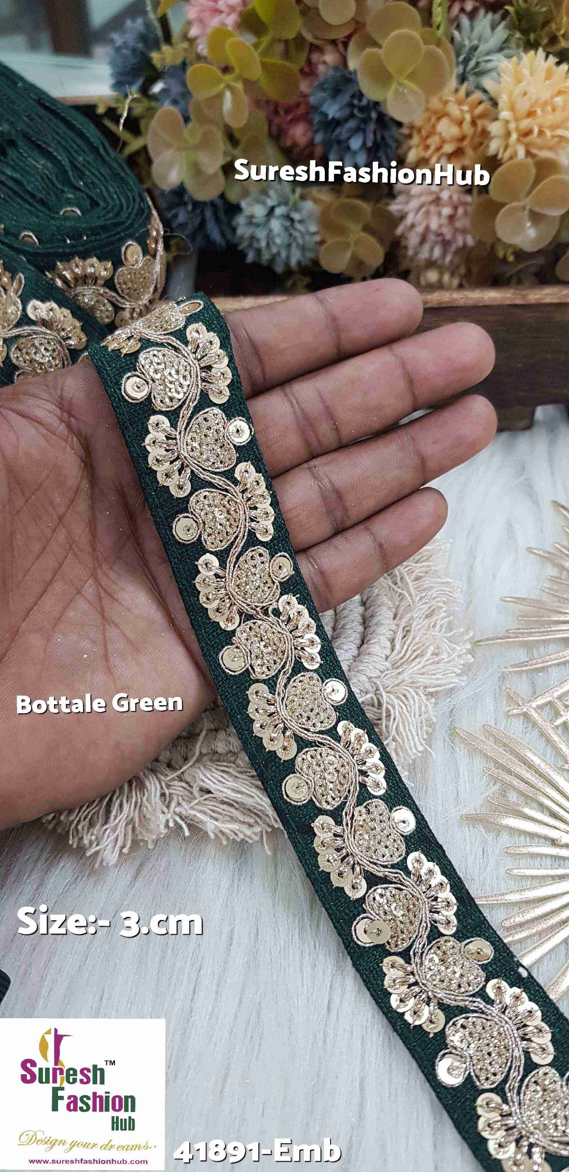 Bottle Green Colour Luxe Zari Embroidered Lace Roll