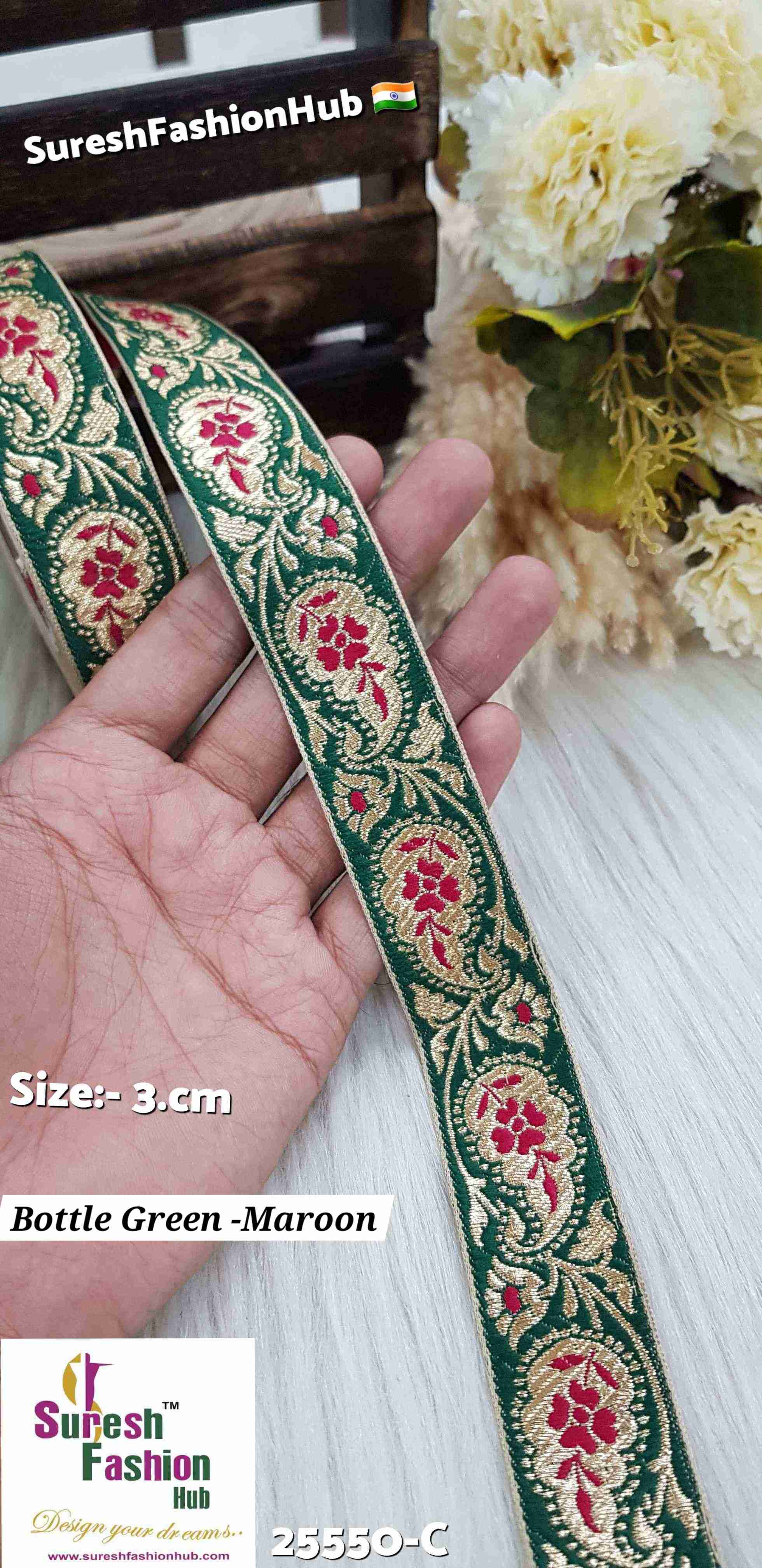 Bottle Green & Maroon Keri Floral Banarasi Lace