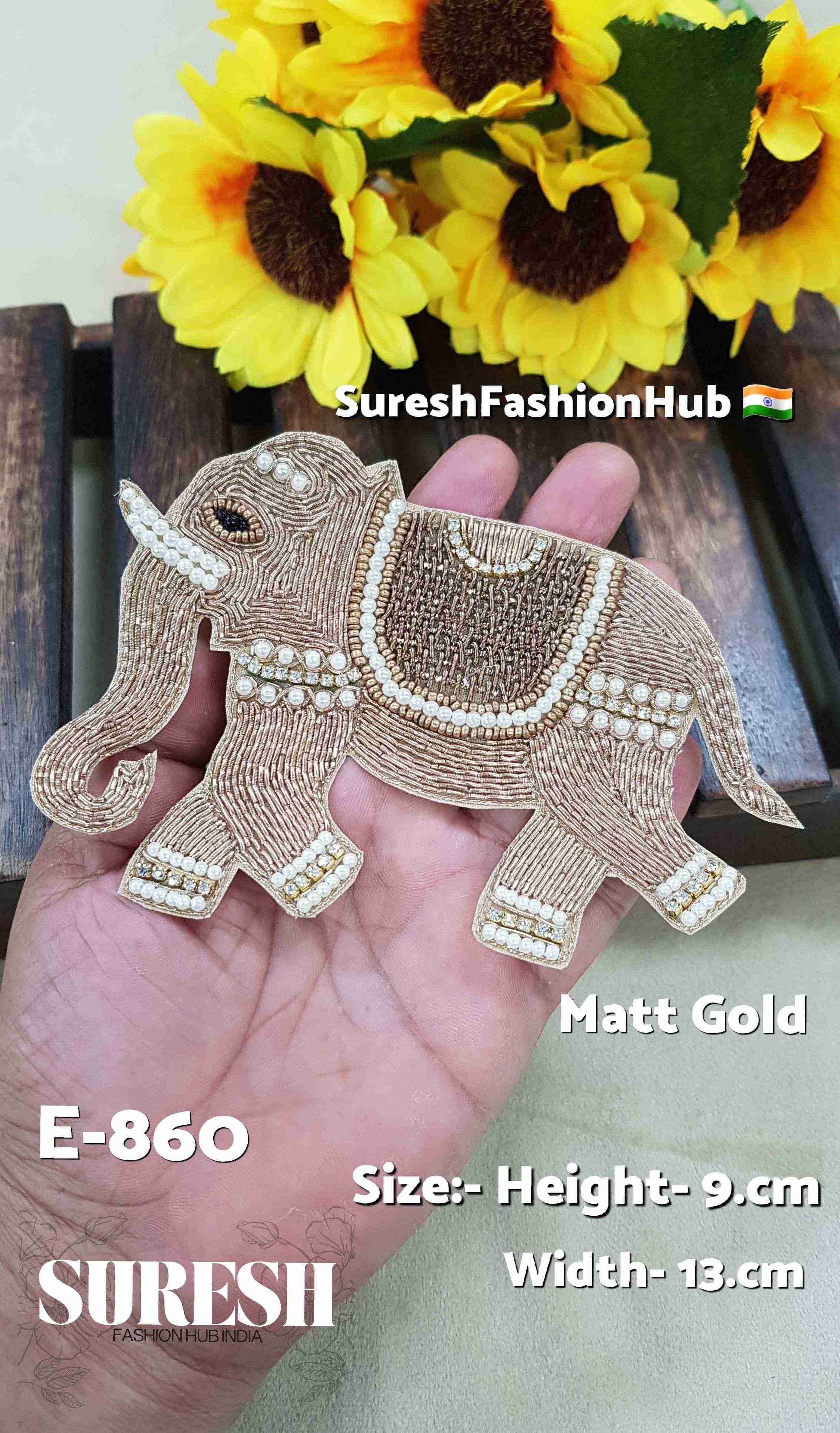 Matt Gold Left Facing Elephant Patch