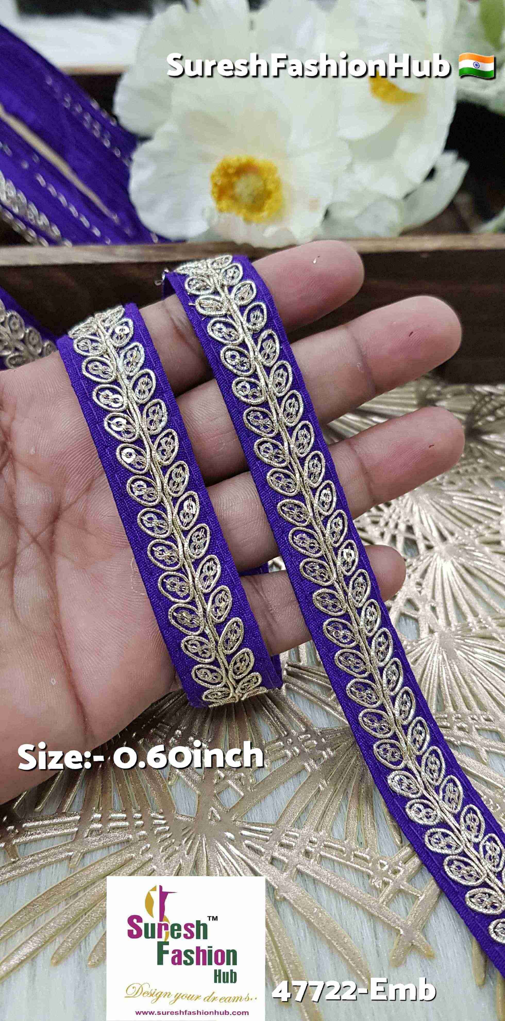 Purple Pearl Leaf Embroidered Border