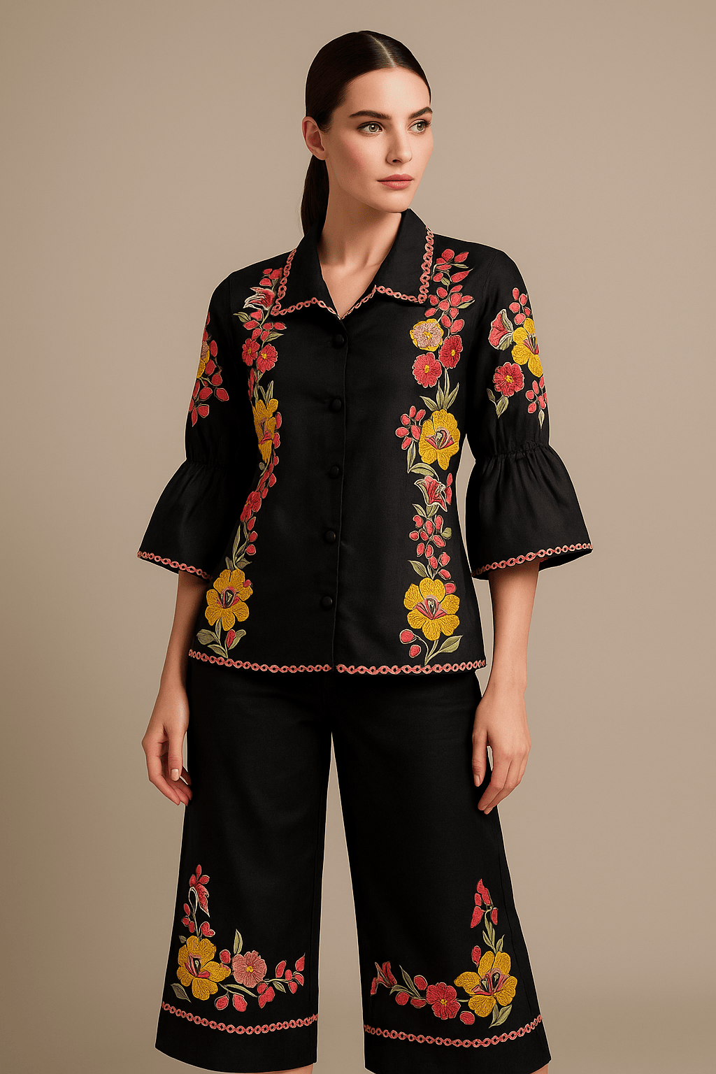Women's Black Embroidered co-ord set