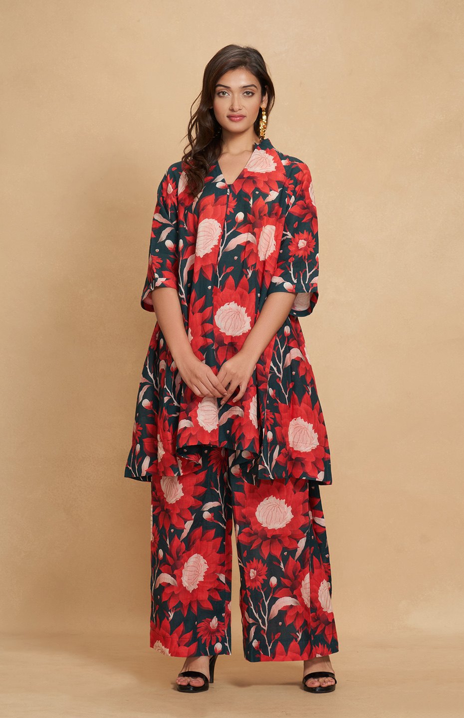 Navy Printed Flared Pants