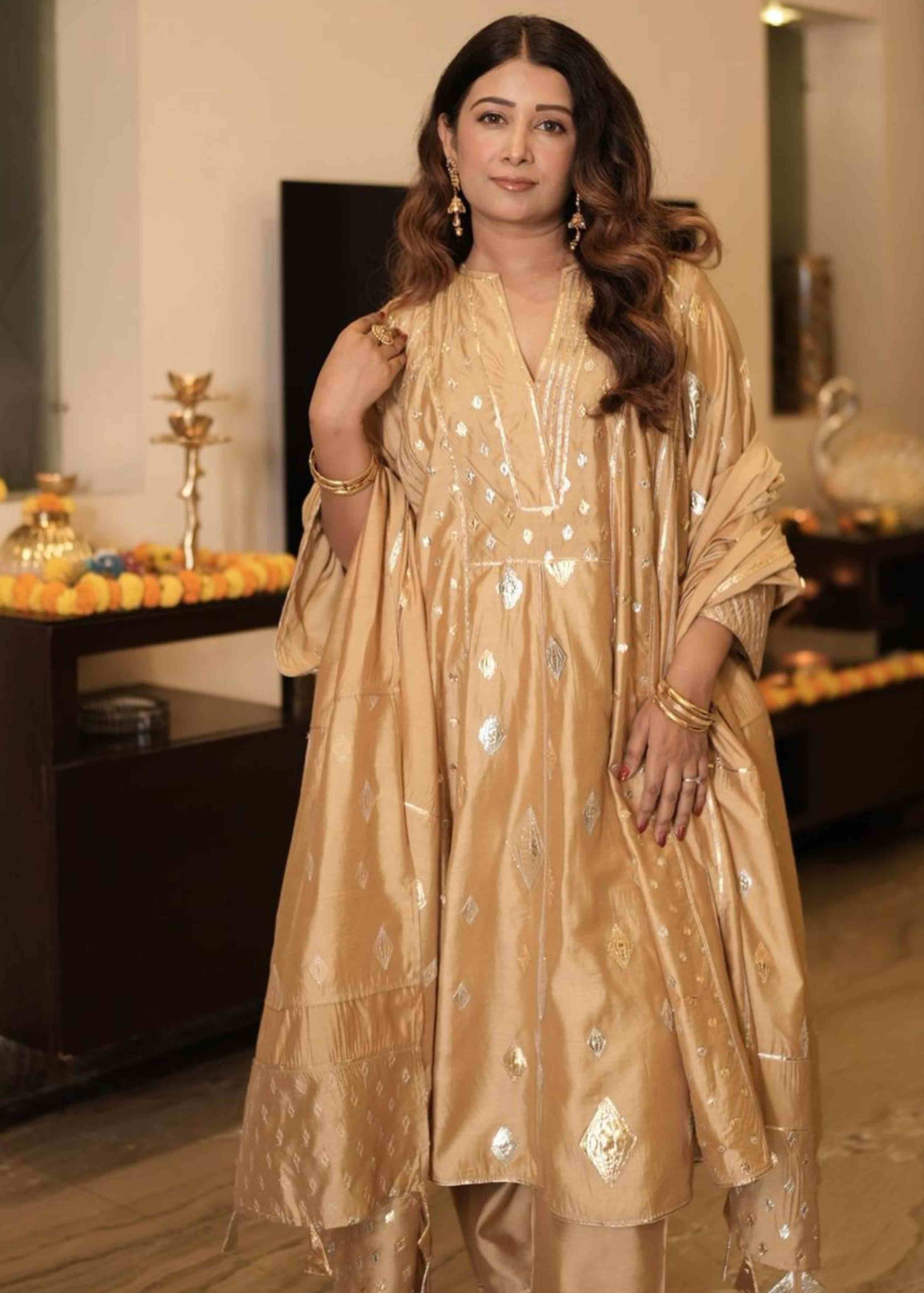 Beige Kali Kurta Set