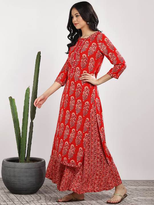Women Red Printed Kurta with Palazzos