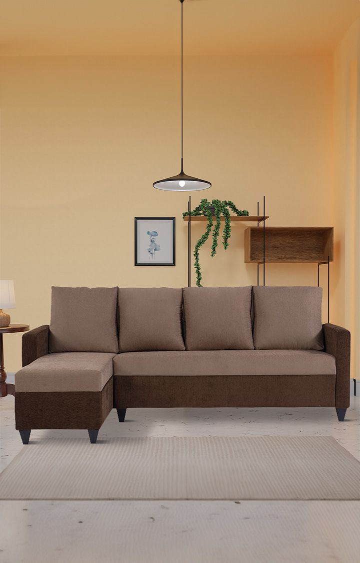 neudot Saya RHS Sectional Sofa for Living Room |6 Person Sofa| Premium Fabric with Cushioned Armrest | 12 Months Warranty| Solid Wood Frame| 6 Seater in Saya Duo Brown Color DIY(Do-It-Yourself)
