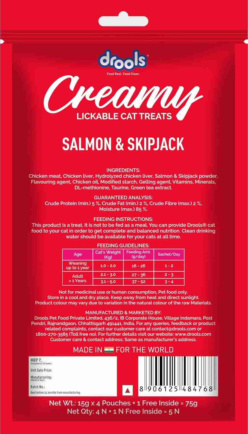 Drools Creamy Salmon & Skip Jack Lickable Cat Treat, 75g
