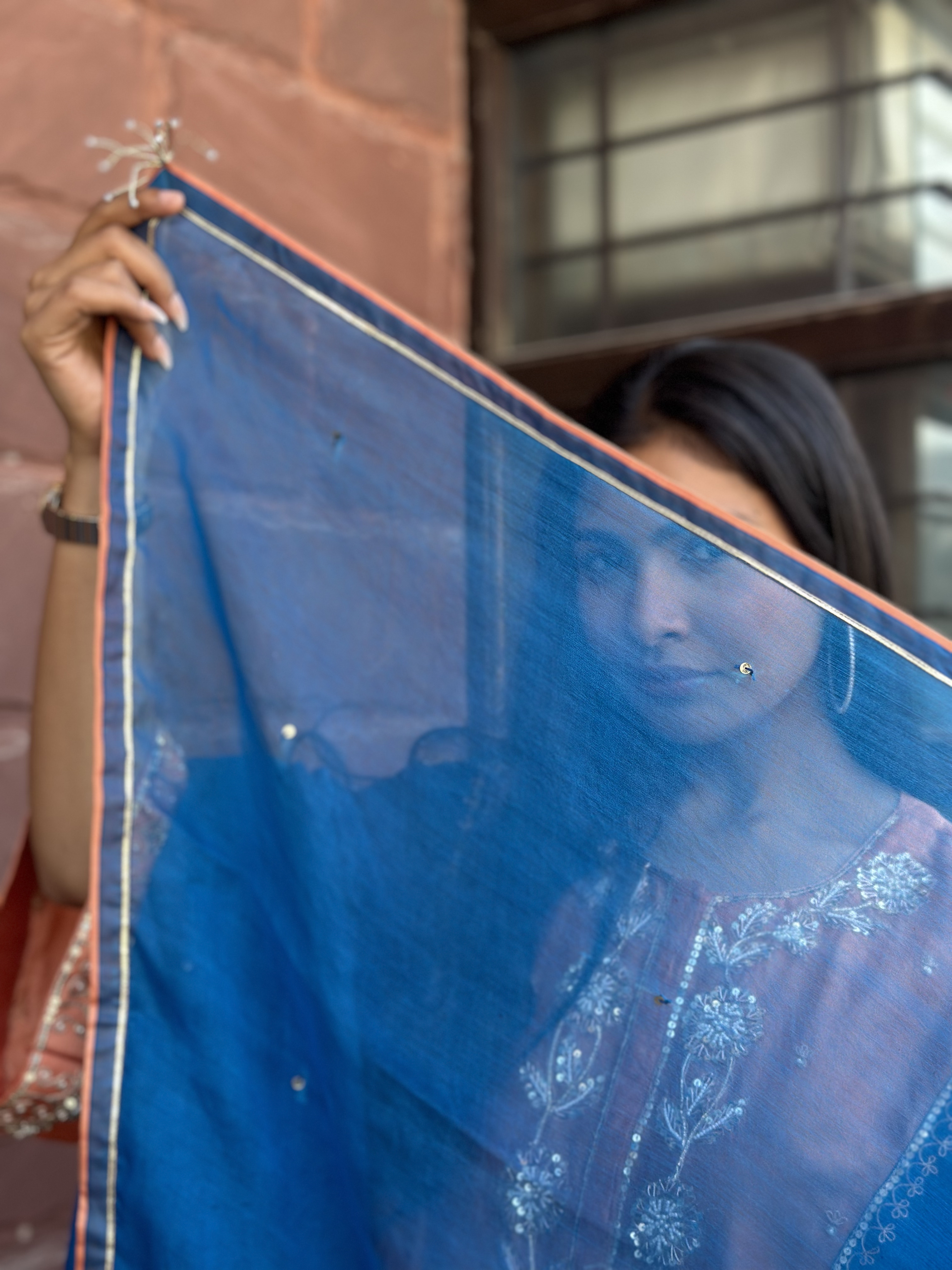ORANGE-BLUE HANDWORK KURTA SET