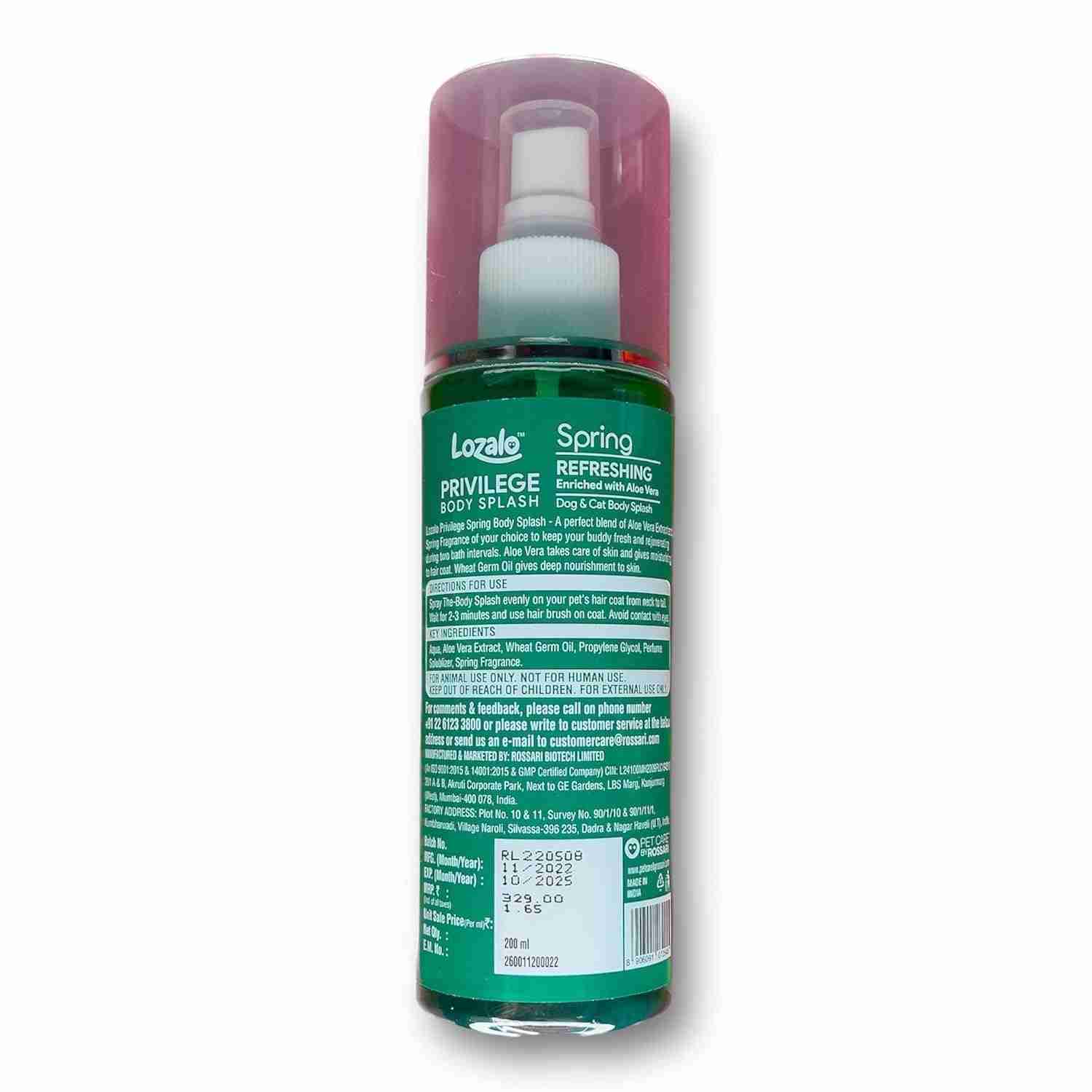Lozalo Privilege Splash Body Splash Refreshing Grooming Spray for Dogs & Cats, 200 ml