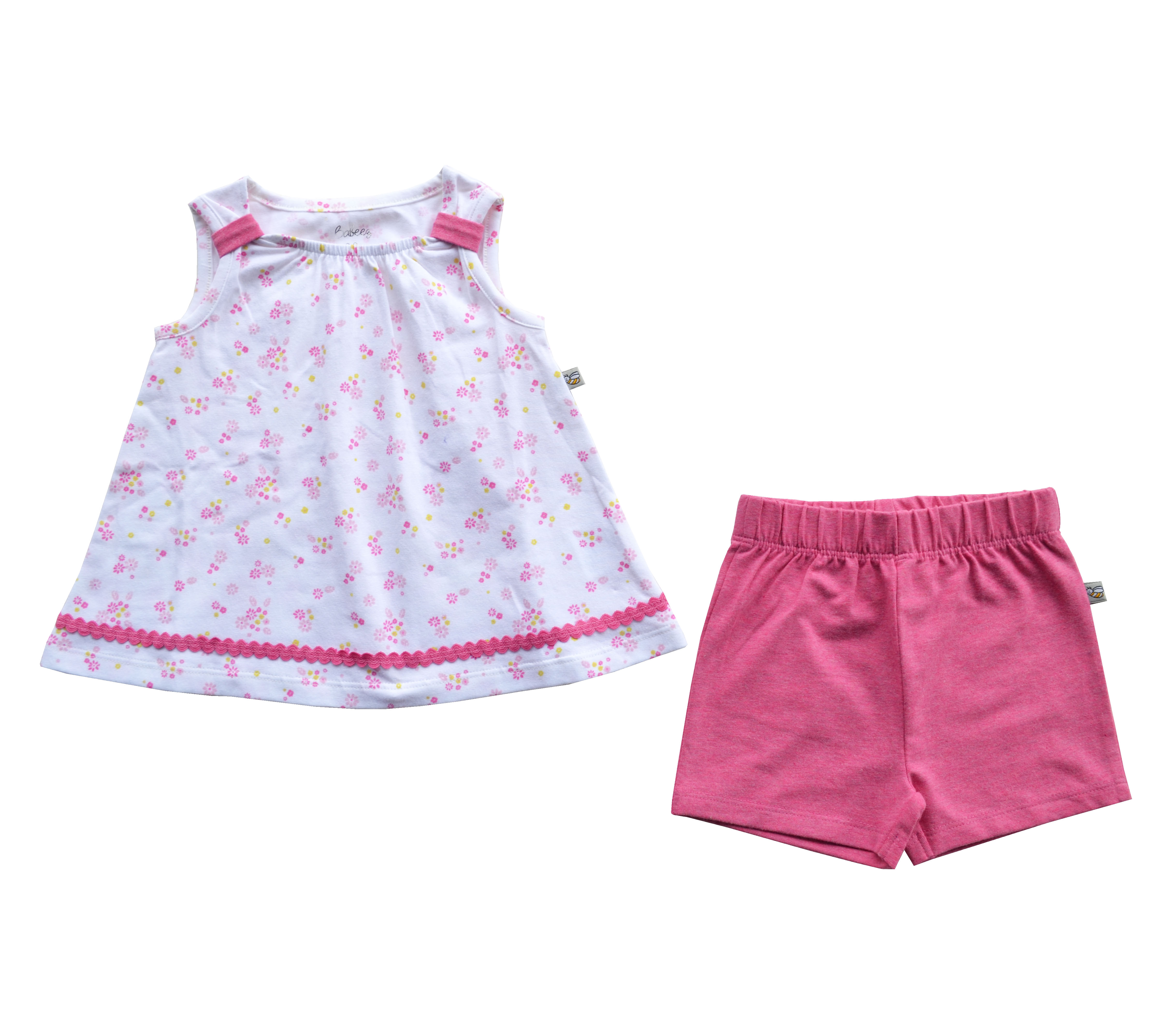 Babeez | Allover Flower Printed White Top + Pink Shorty Set (95% Cotton 5% Elasthan Jersey) undefined
