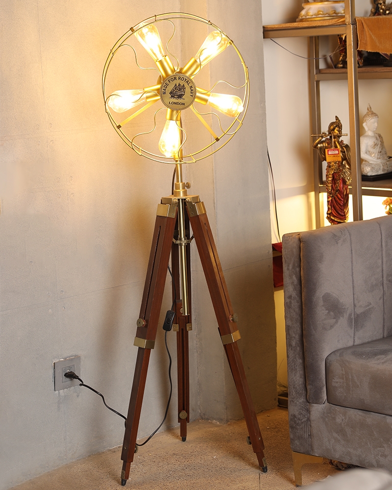 Order Happiness | Order Happiness Antique Tripod Fan 5 Light Floor Lamp For Home Decoration, Office & Living Room 0