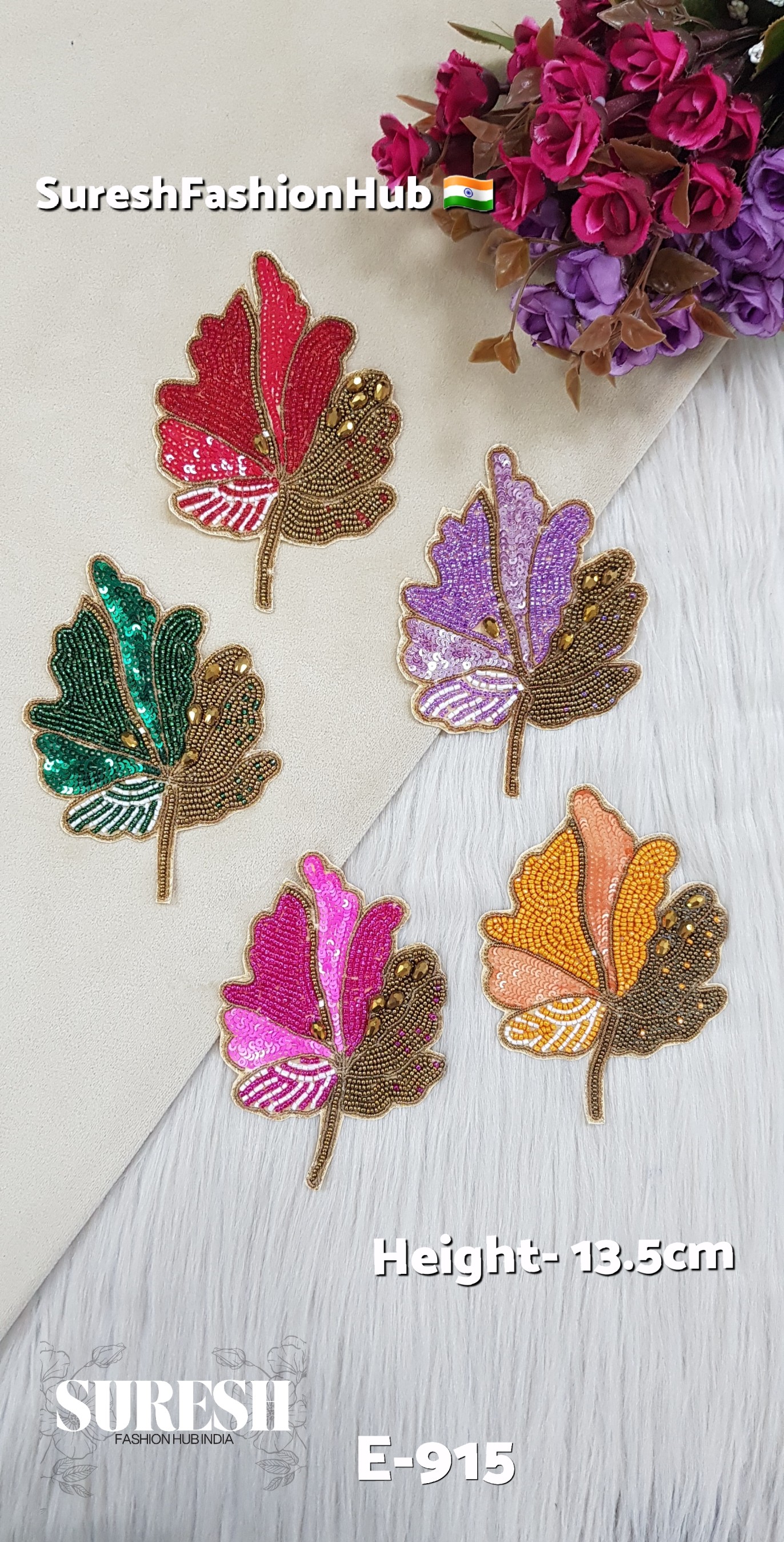 Handmade Leaf Patch – Left Side Pink – Design No. E-915