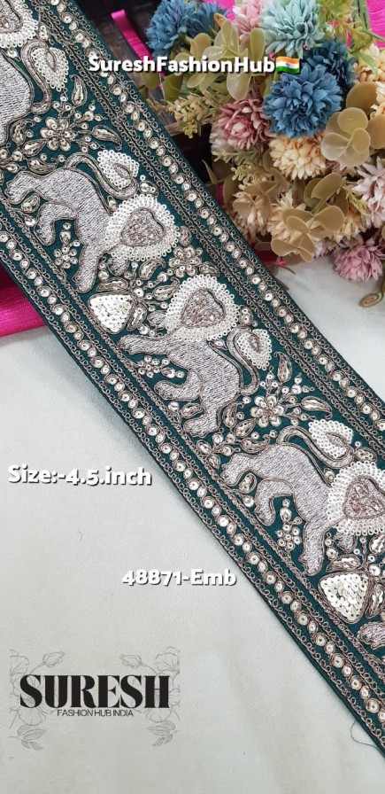 Bottle Green Sabyasachi Inspired Lion Embroidery Lace – 48871-Emb