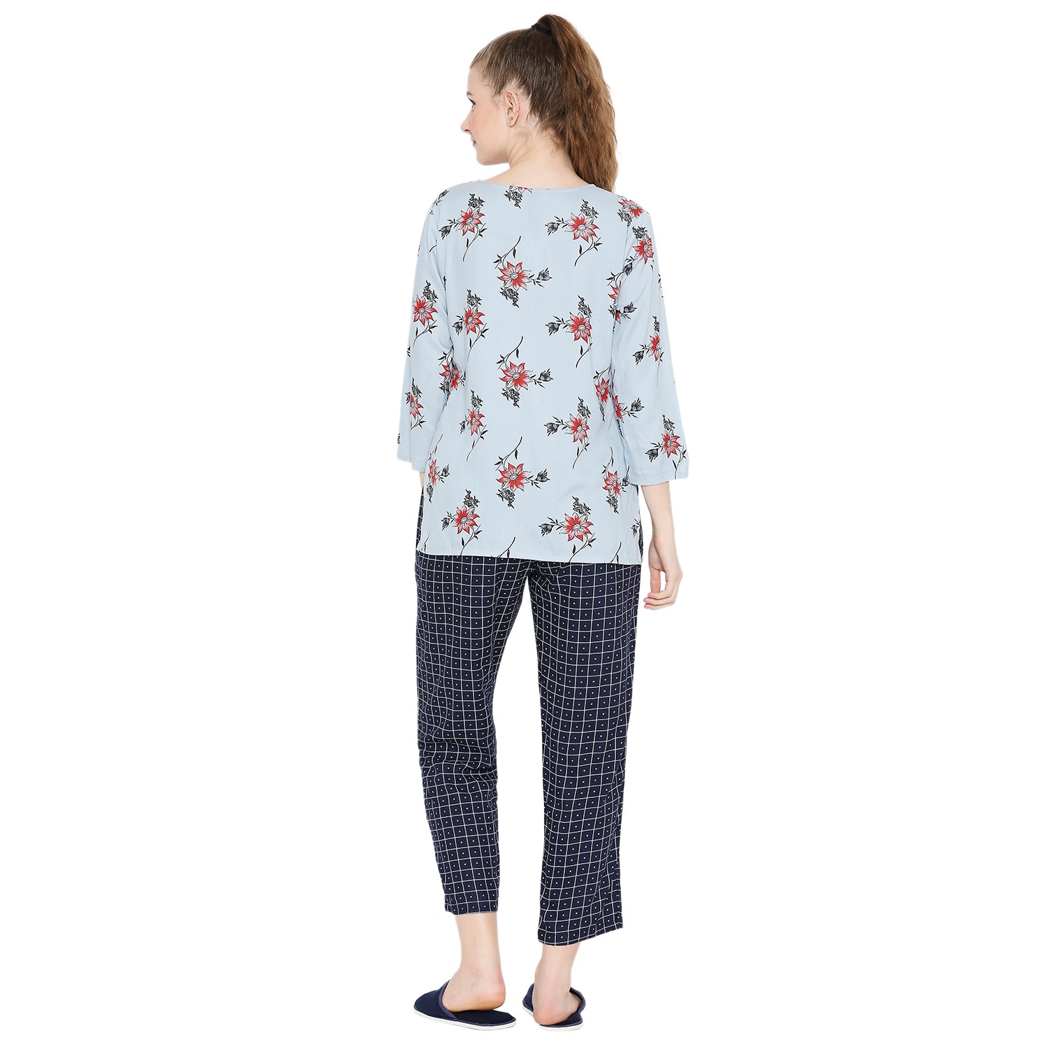 Smarty Pants women's cotton checks & floral print night suit. 