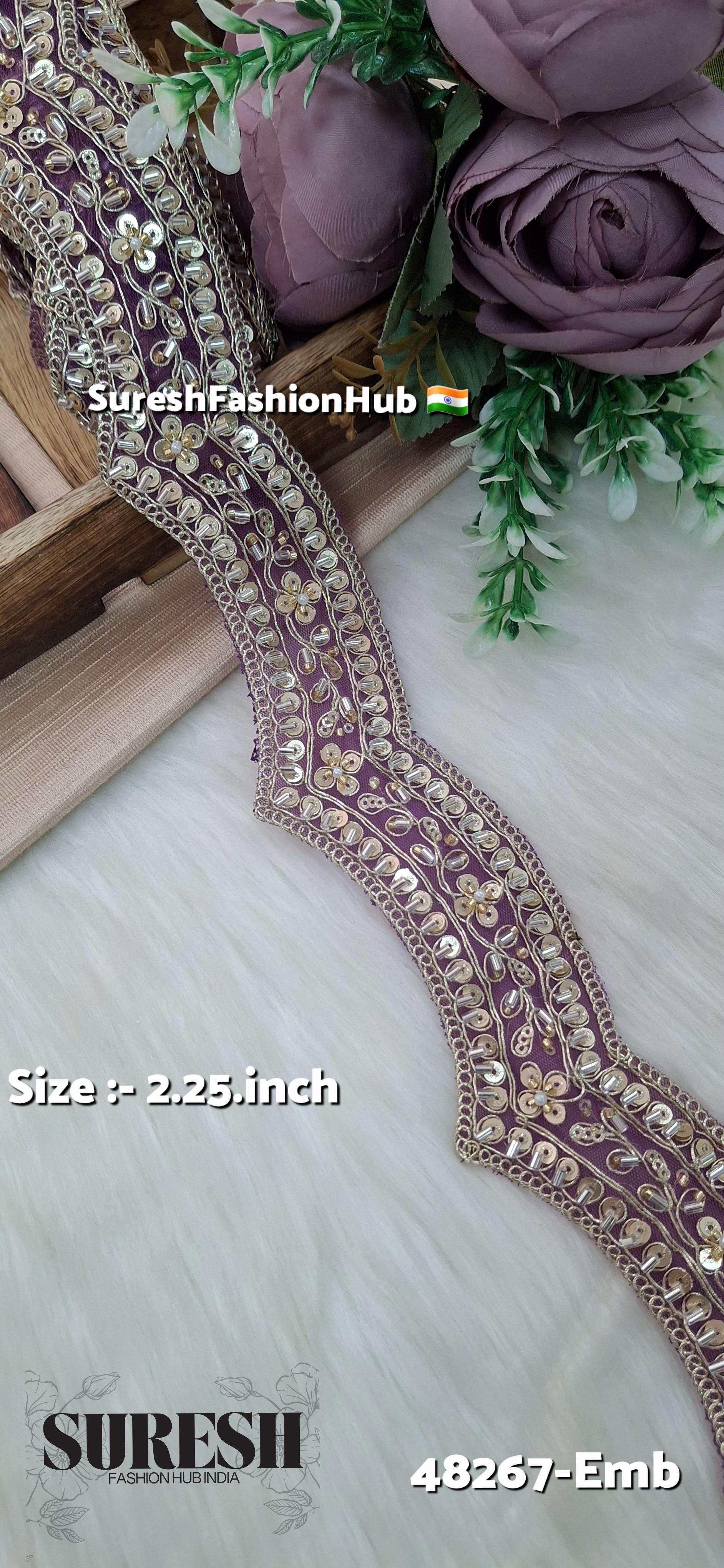 Purple Scallop Pearl Embroidery Lace