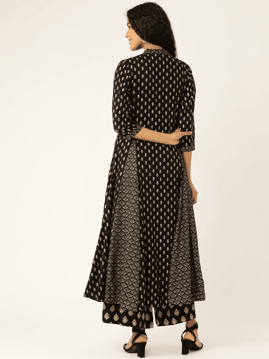 Women Black & Golden Printed Kurta with Palazzos