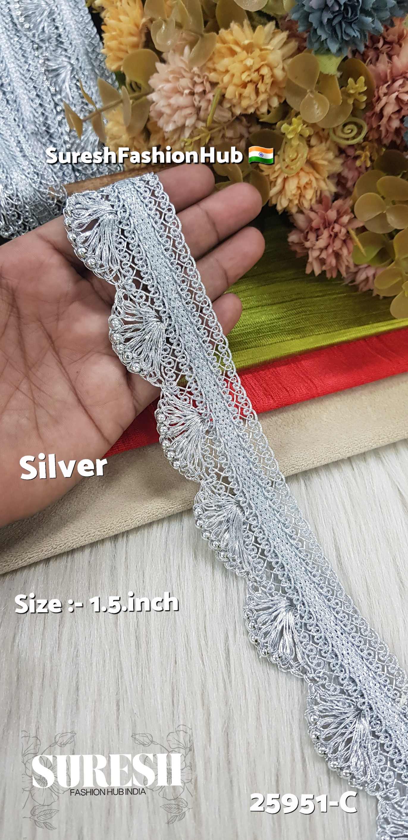25951-C Silver Jhalar Gota Pankha Moti Lace