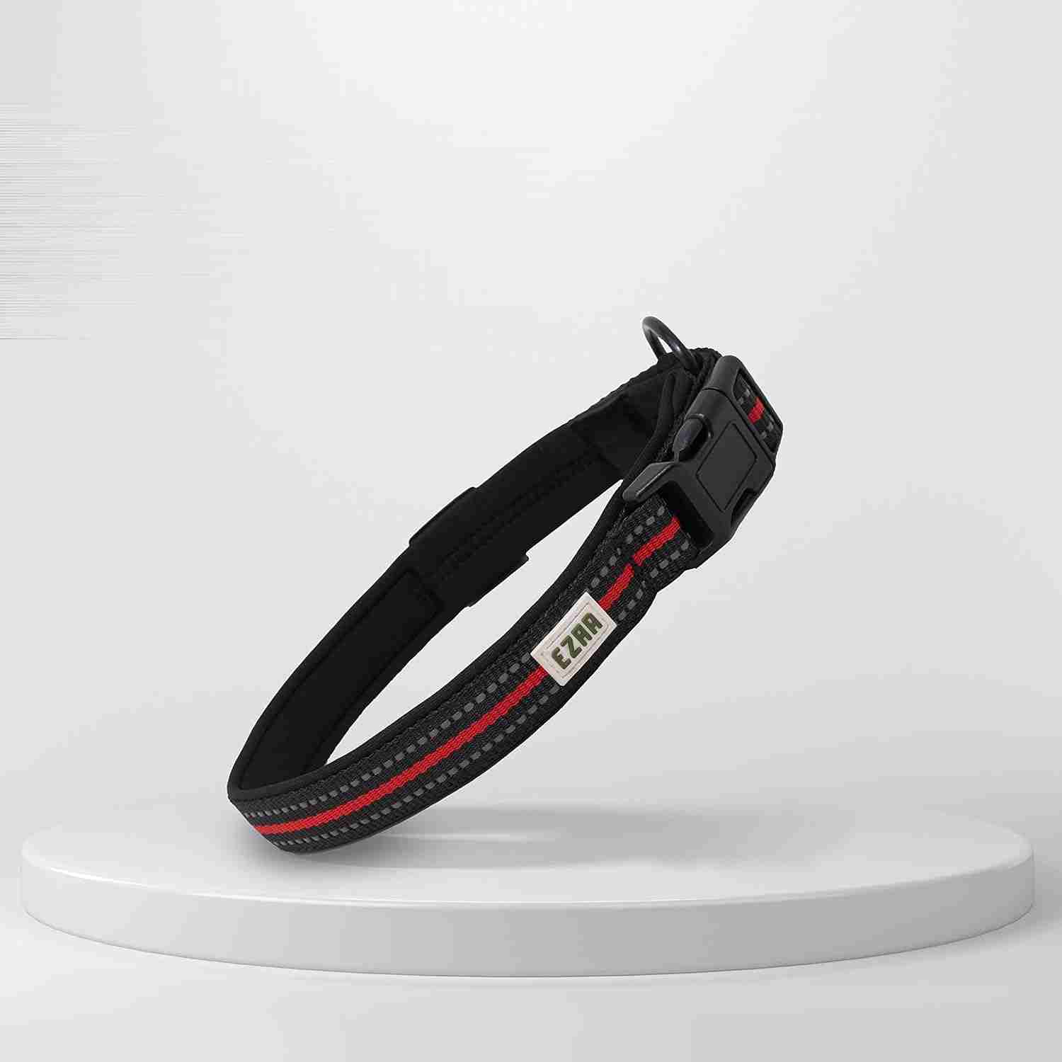 Ezra Hart Dog Collar, Durable Padded Adjustable Collar with Steel D-Ring, Red