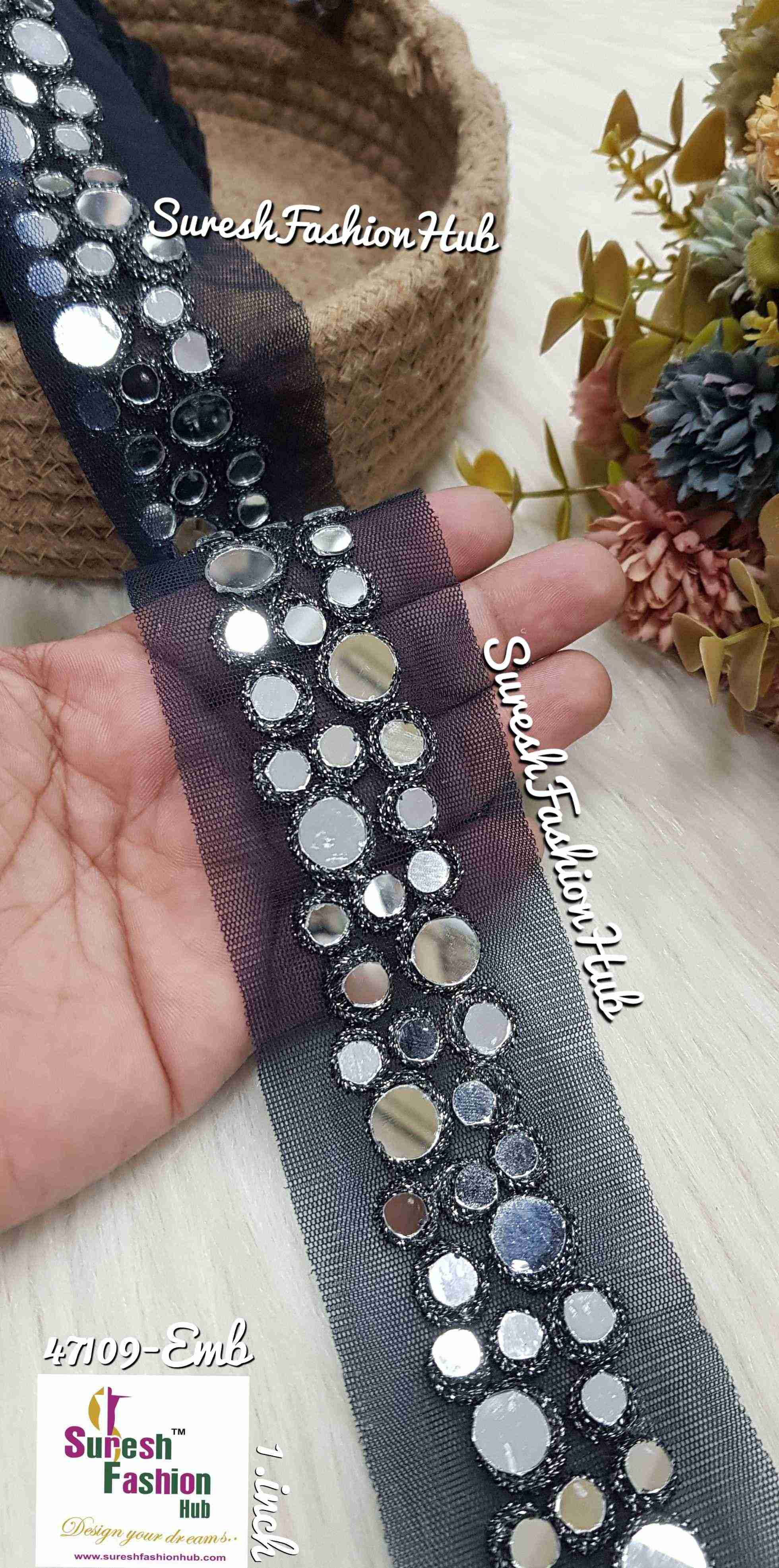 Midnight Sparkle Net with Round Mirror and Glitter Jari Lace